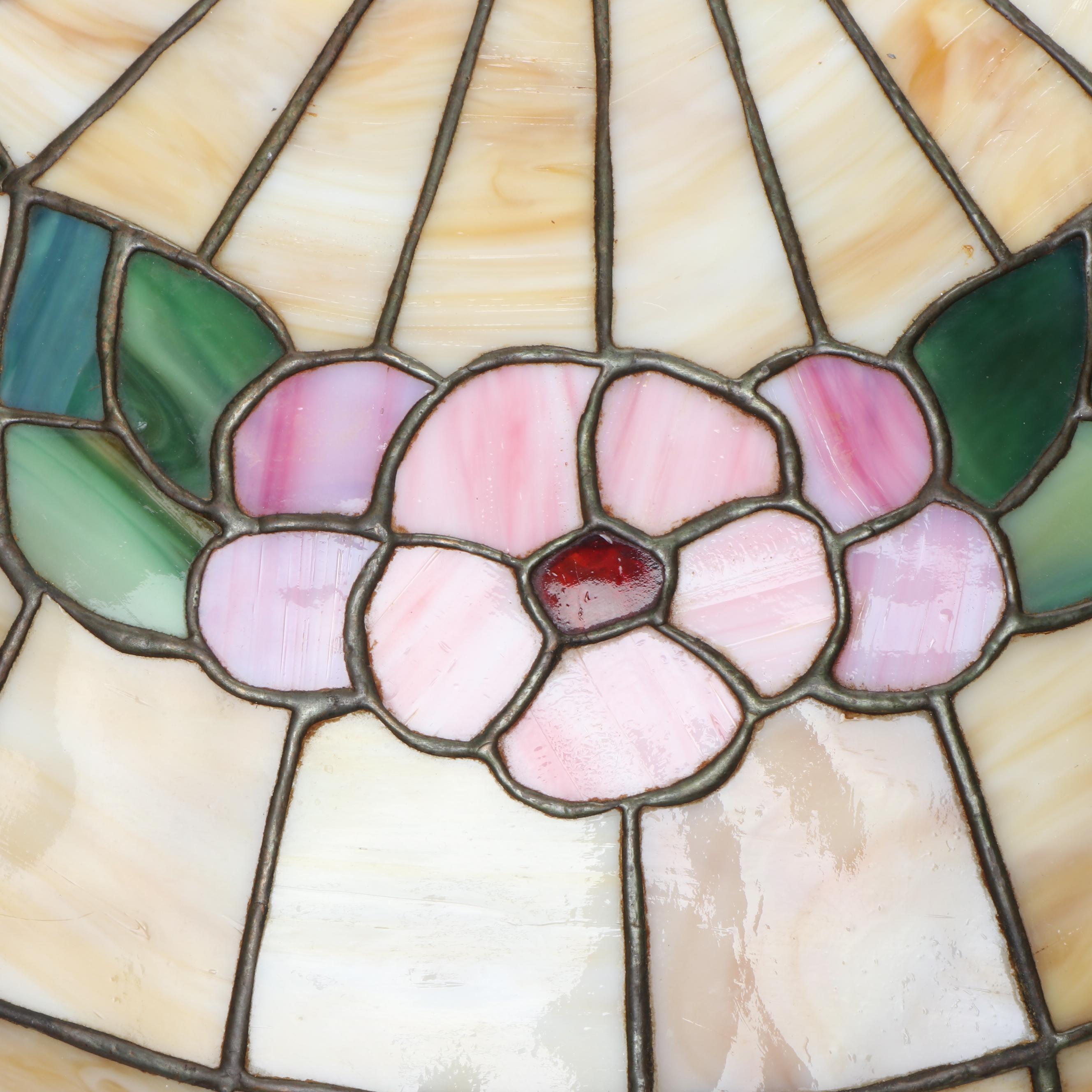 Art Nouveau Style Pink Floral Slag Glass Plaffonier Pendant