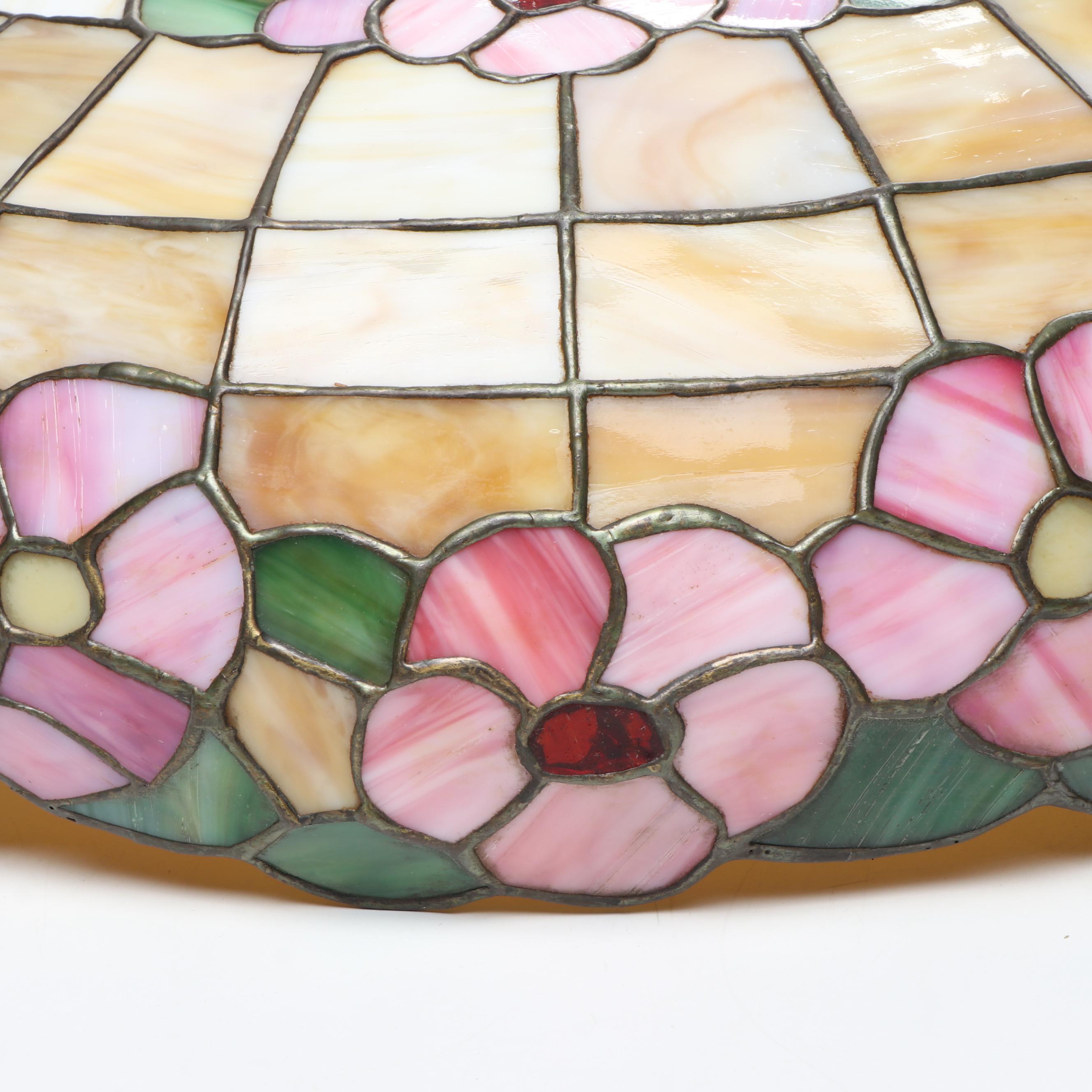 Art Nouveau Style Pink Floral Slag Glass Plaffonier Pendant