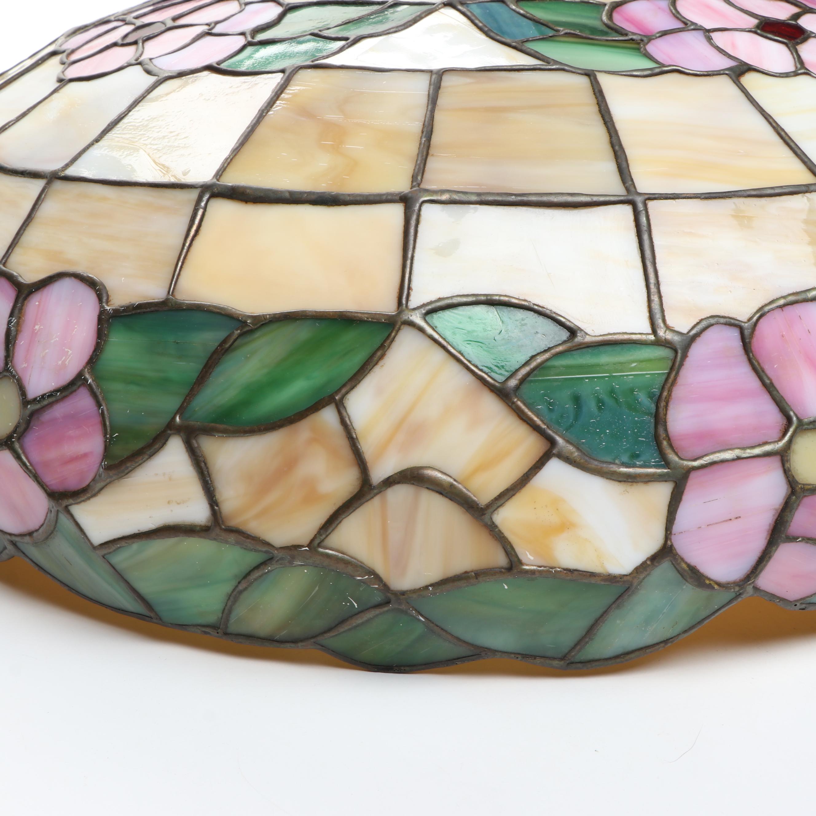 Art Nouveau Style Pink Floral Slag Glass Plaffonier Pendant