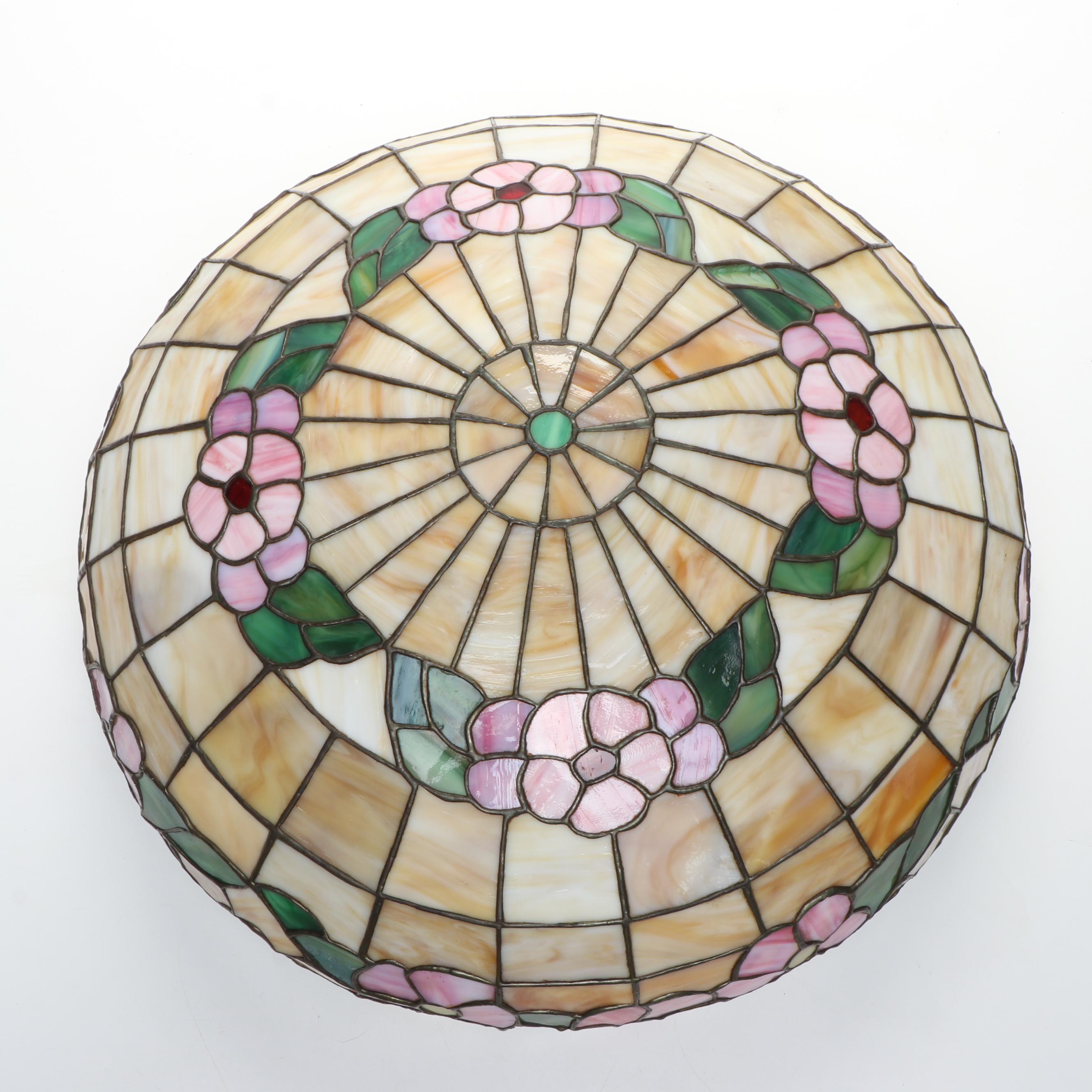 Art Nouveau Style Pink Floral Slag Glass Plaffonier Pendant