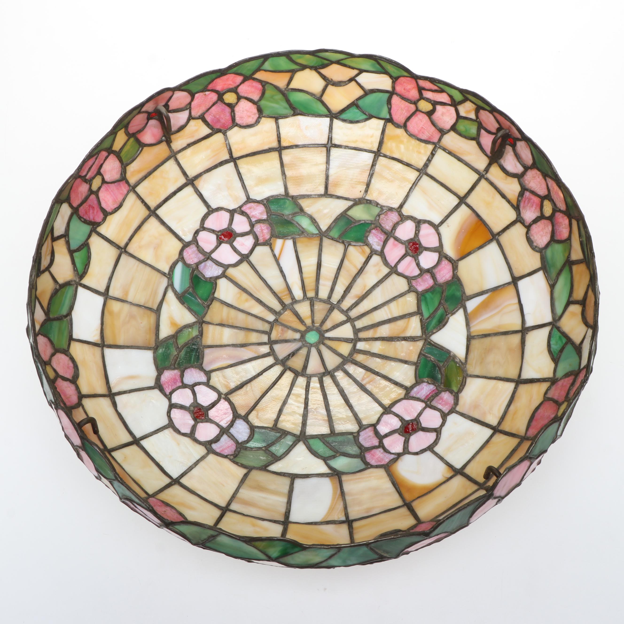 Art Nouveau Style Pink Floral Slag Glass Plaffonier Pendant