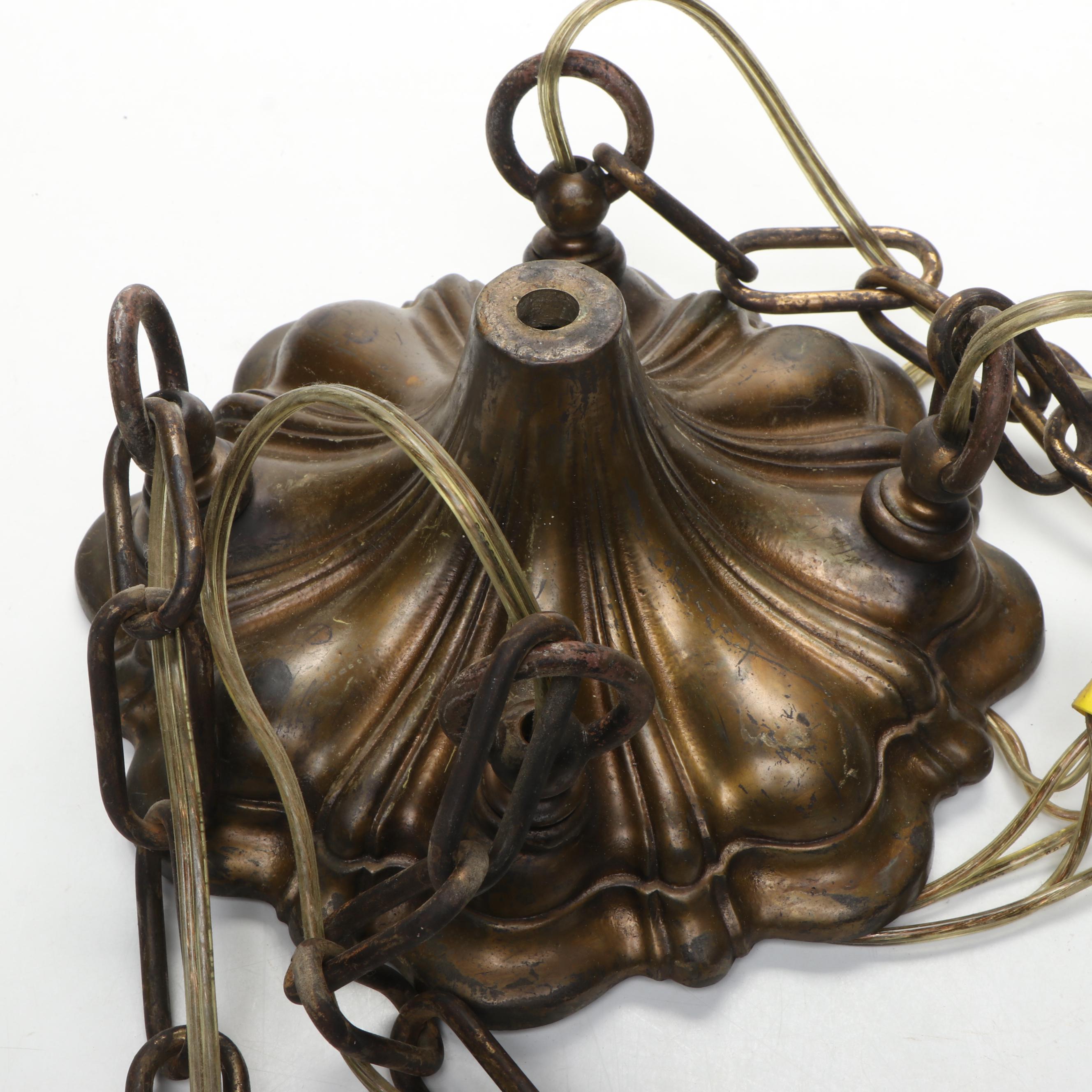 Art Nouveau Style Pink Floral Slag Glass Plaffonier Pendant