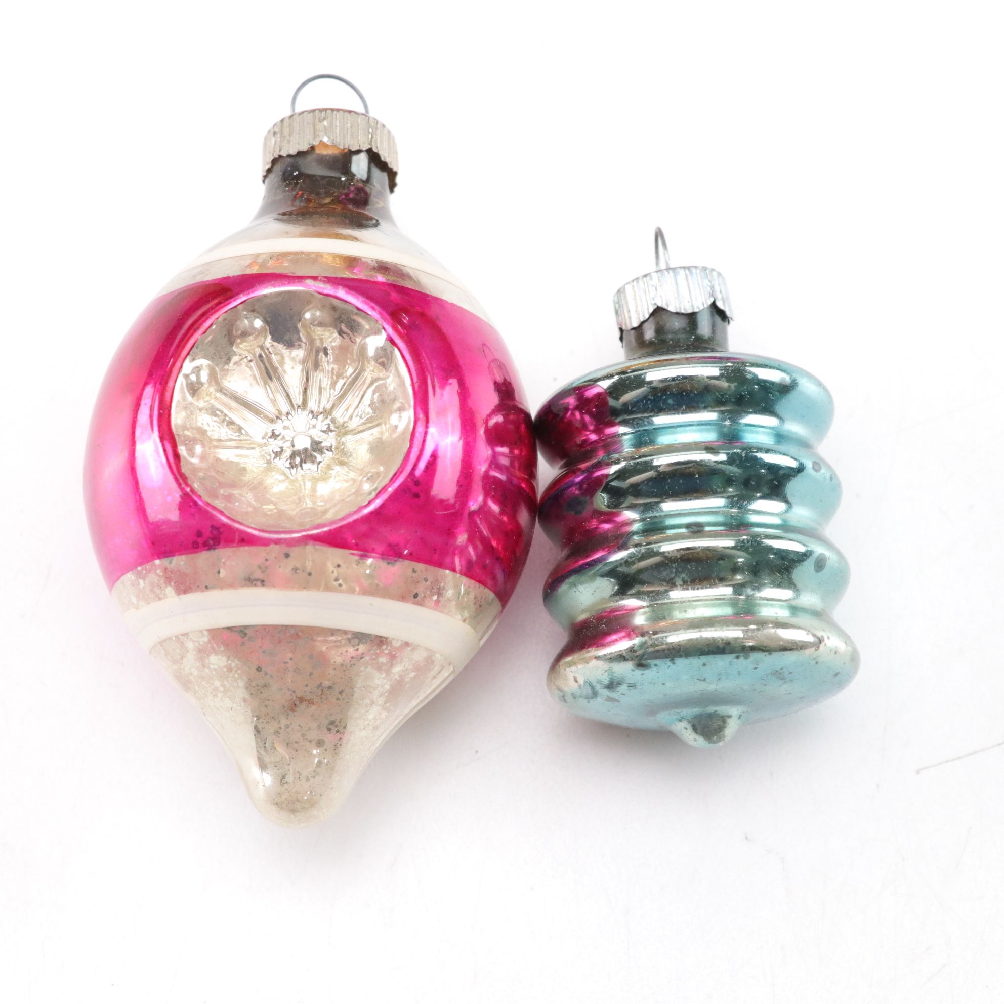 Shiny Brite and West German Hand-Blown Glass Embellished Glitter Ornaments