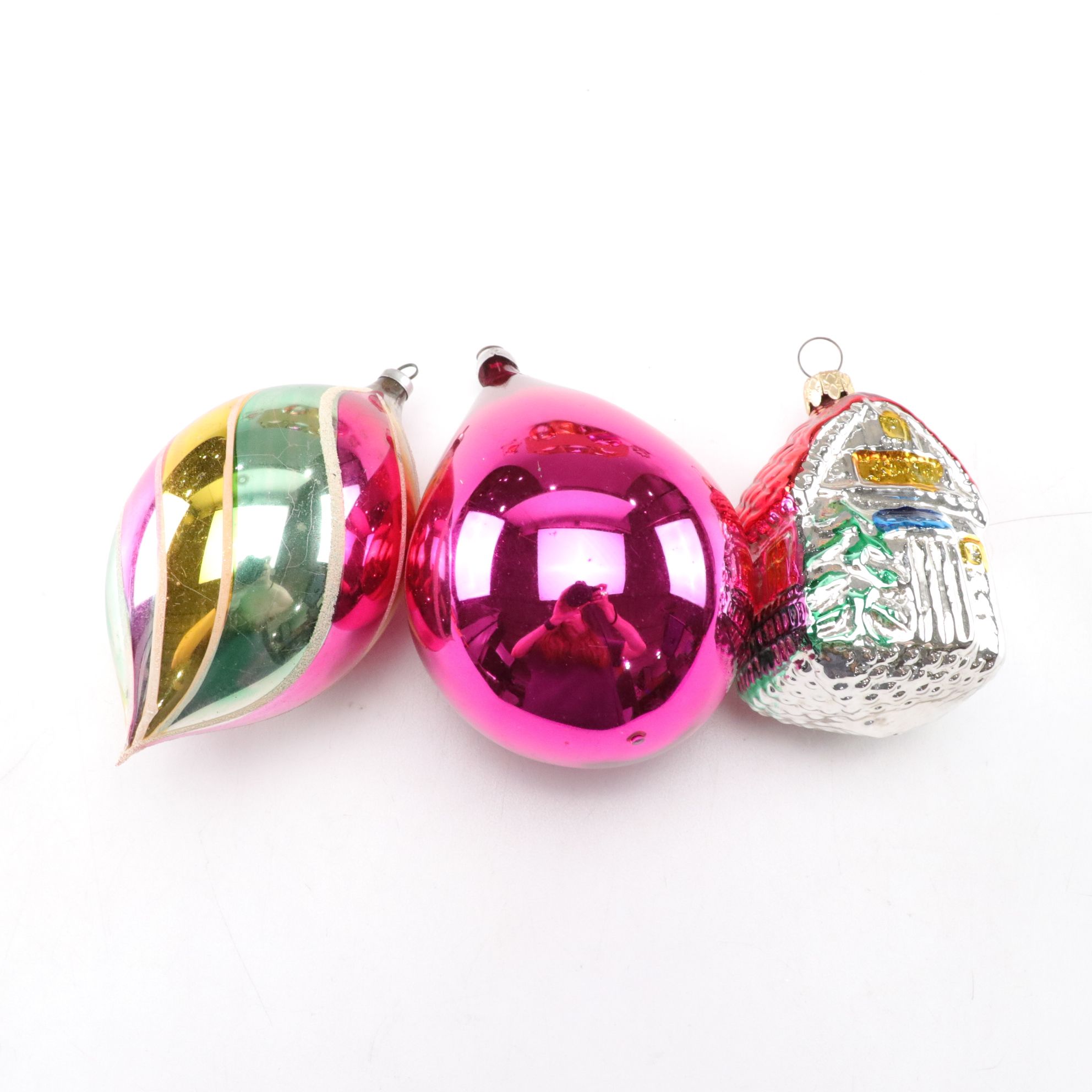 Shiny Brite and West German Hand-Blown Glass Embellished Glitter Ornaments