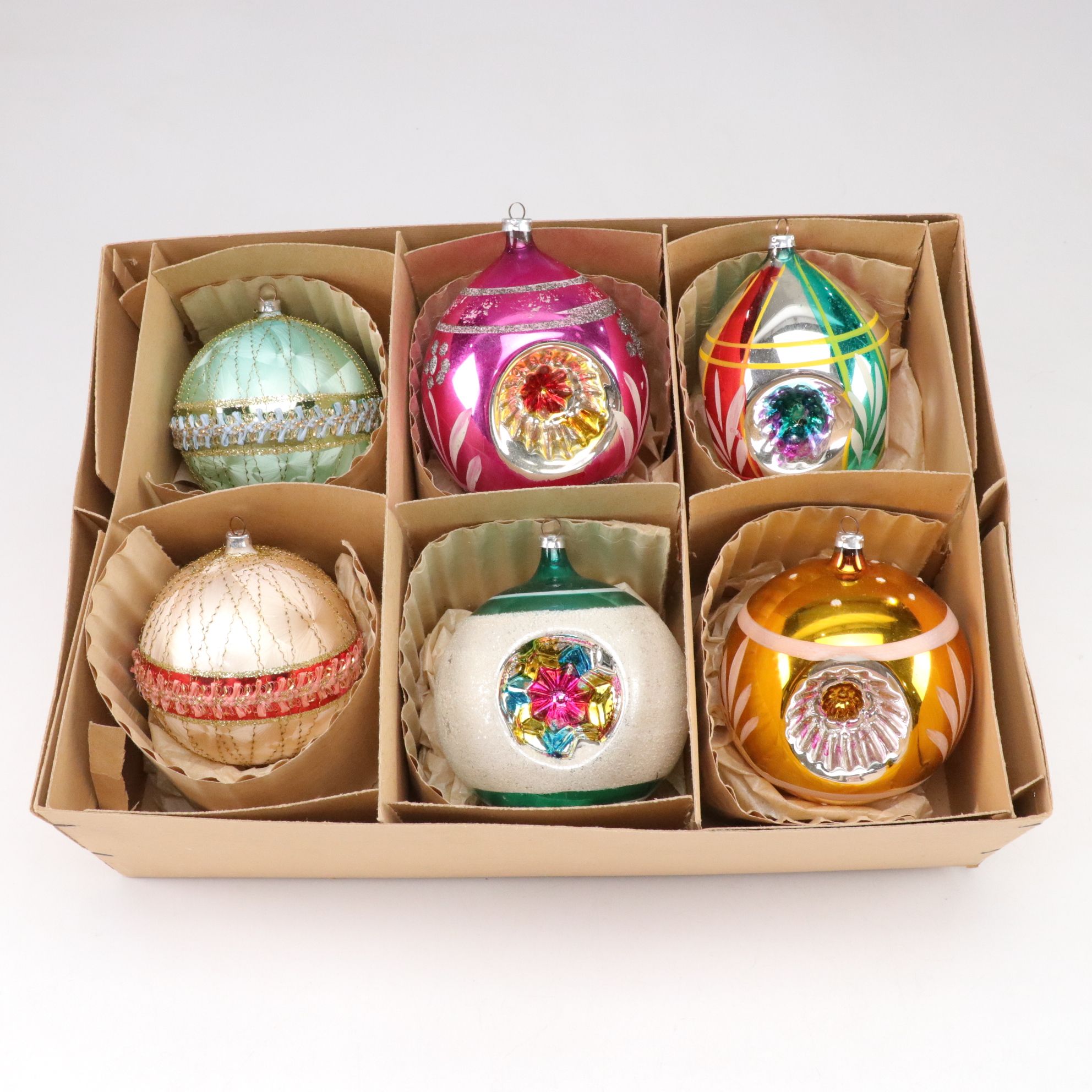 Shiny Brite and West German Hand-Blown Glass Embellished Glitter Ornaments