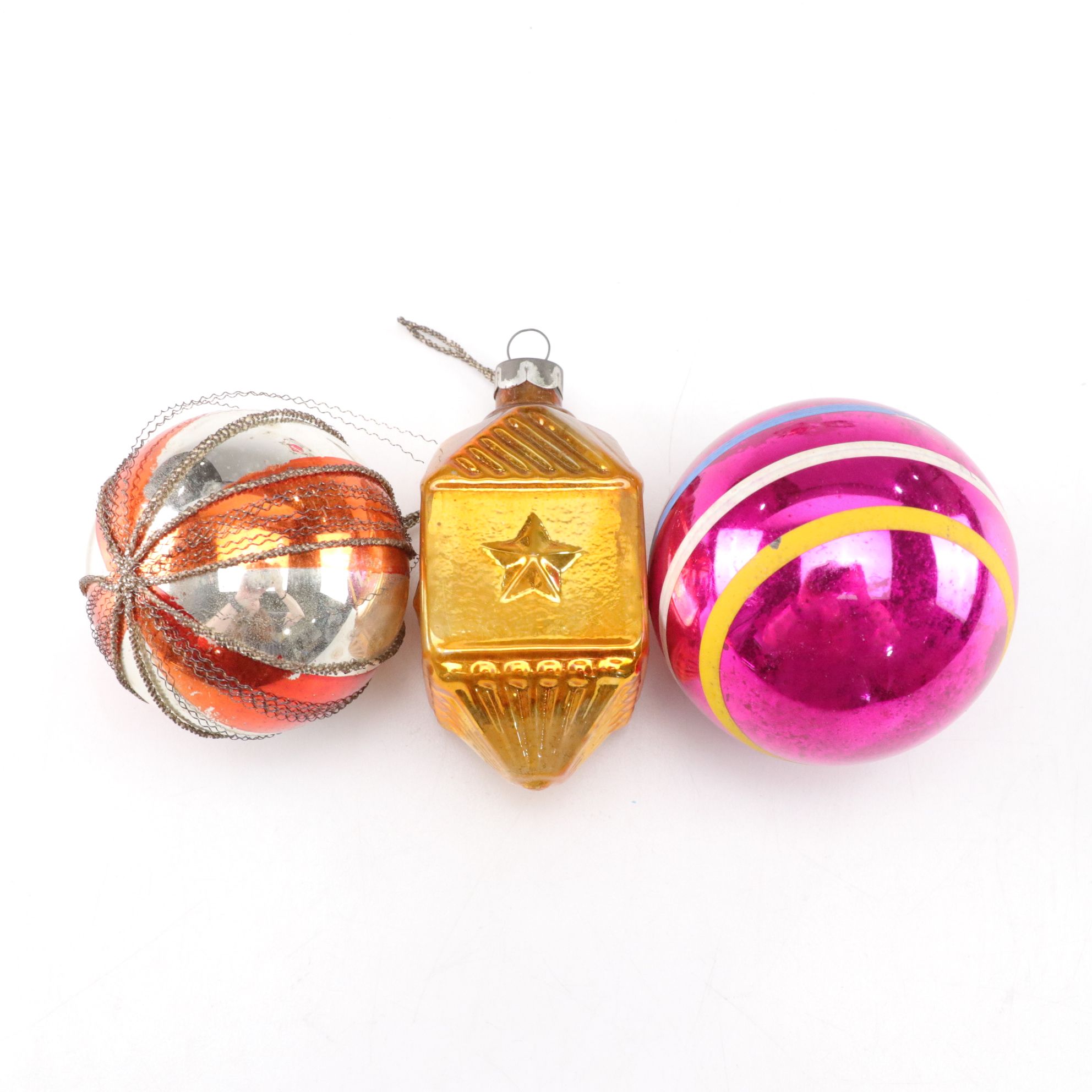 Shiny Brite and West German Hand-Blown Glass Embellished Glitter Ornaments