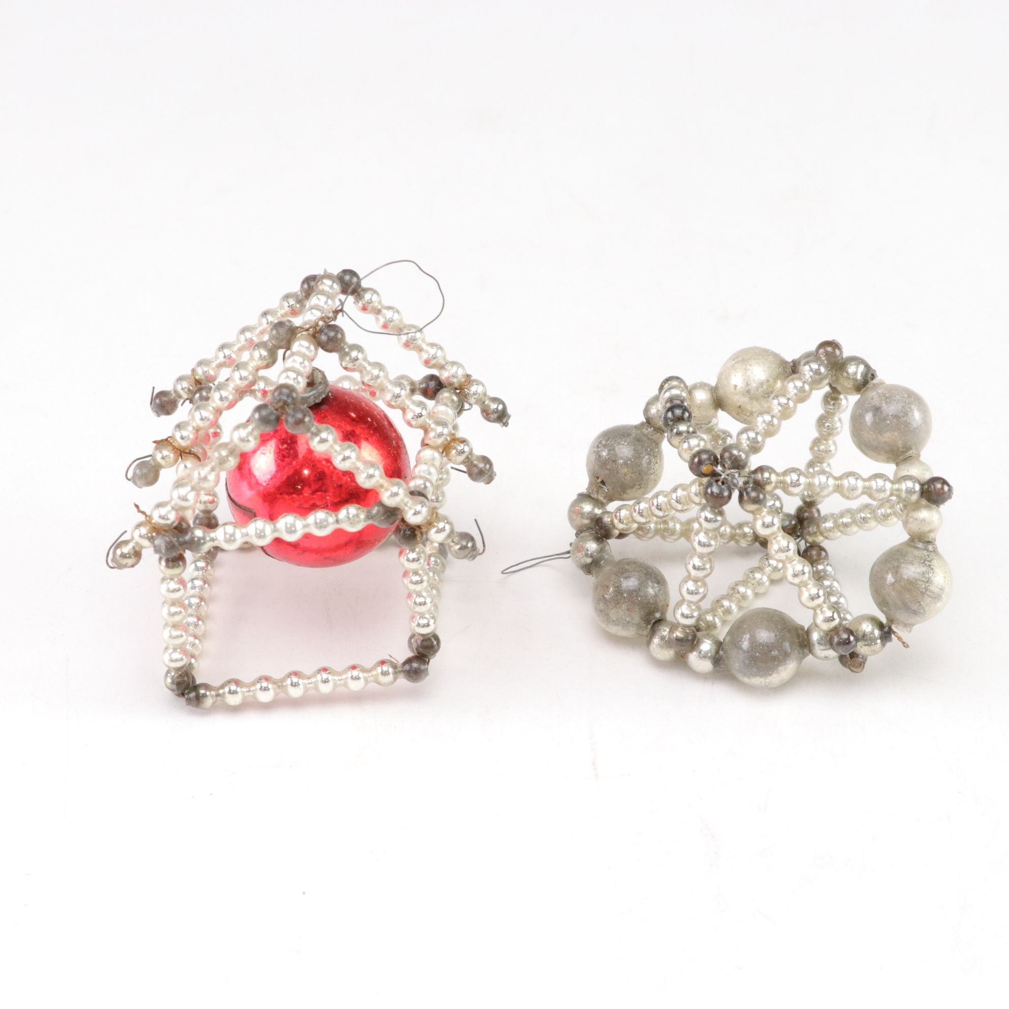 Shiny Brite and West German Hand-Blown Glass Embellished Glitter Ornaments