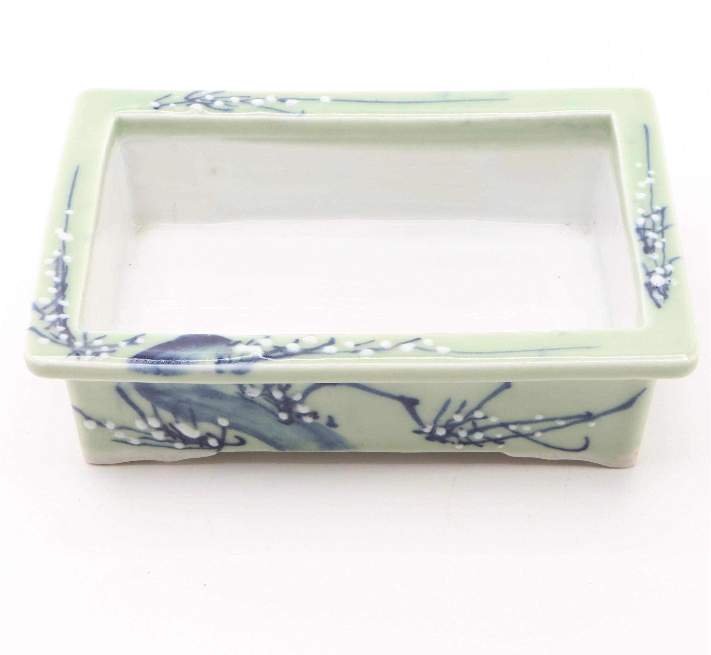 Japanese Porcelain Blue on Celadon Bonsai Pot, Early 20th Century