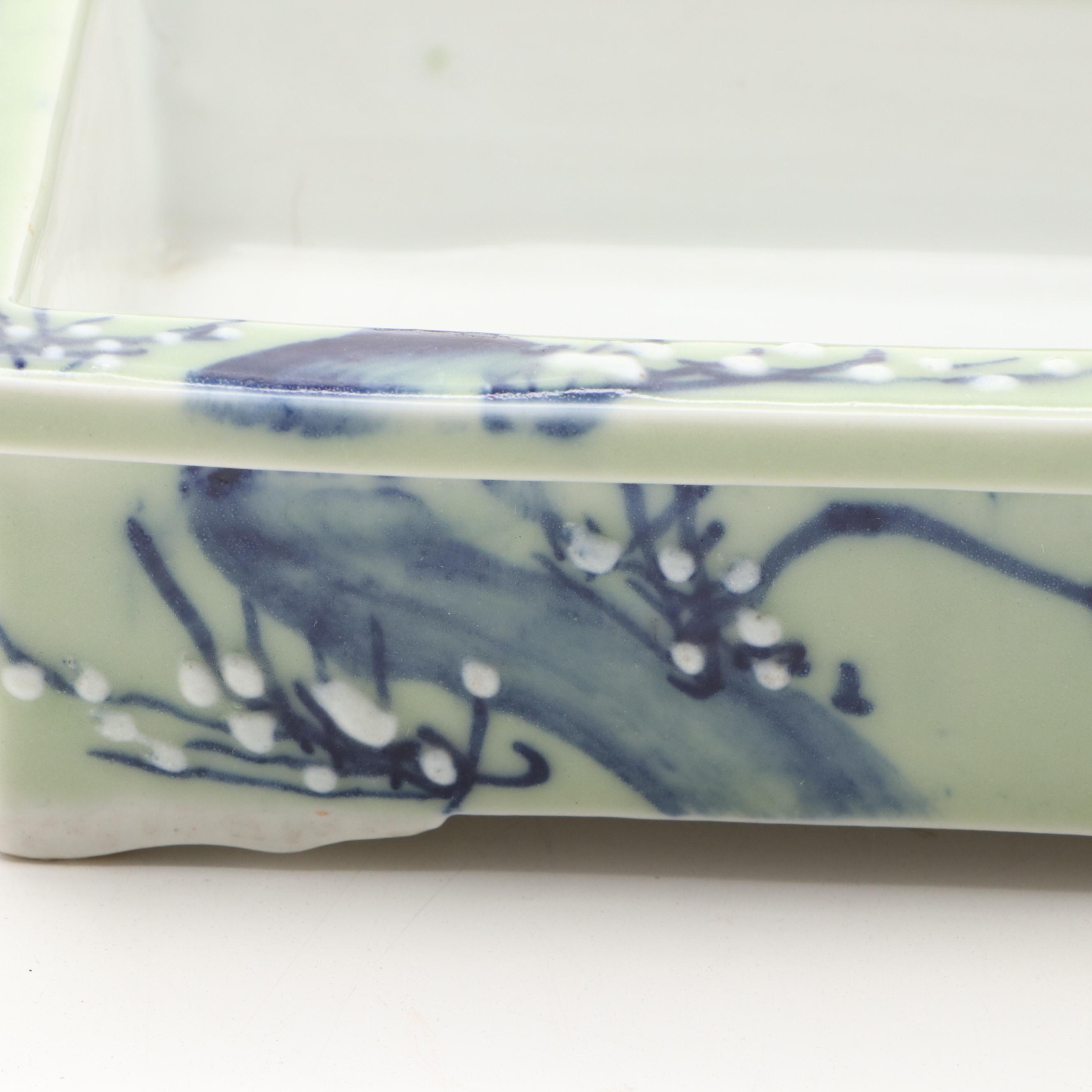 Japanese Porcelain Blue on Celadon Bonsai Pot, Early 20th Century