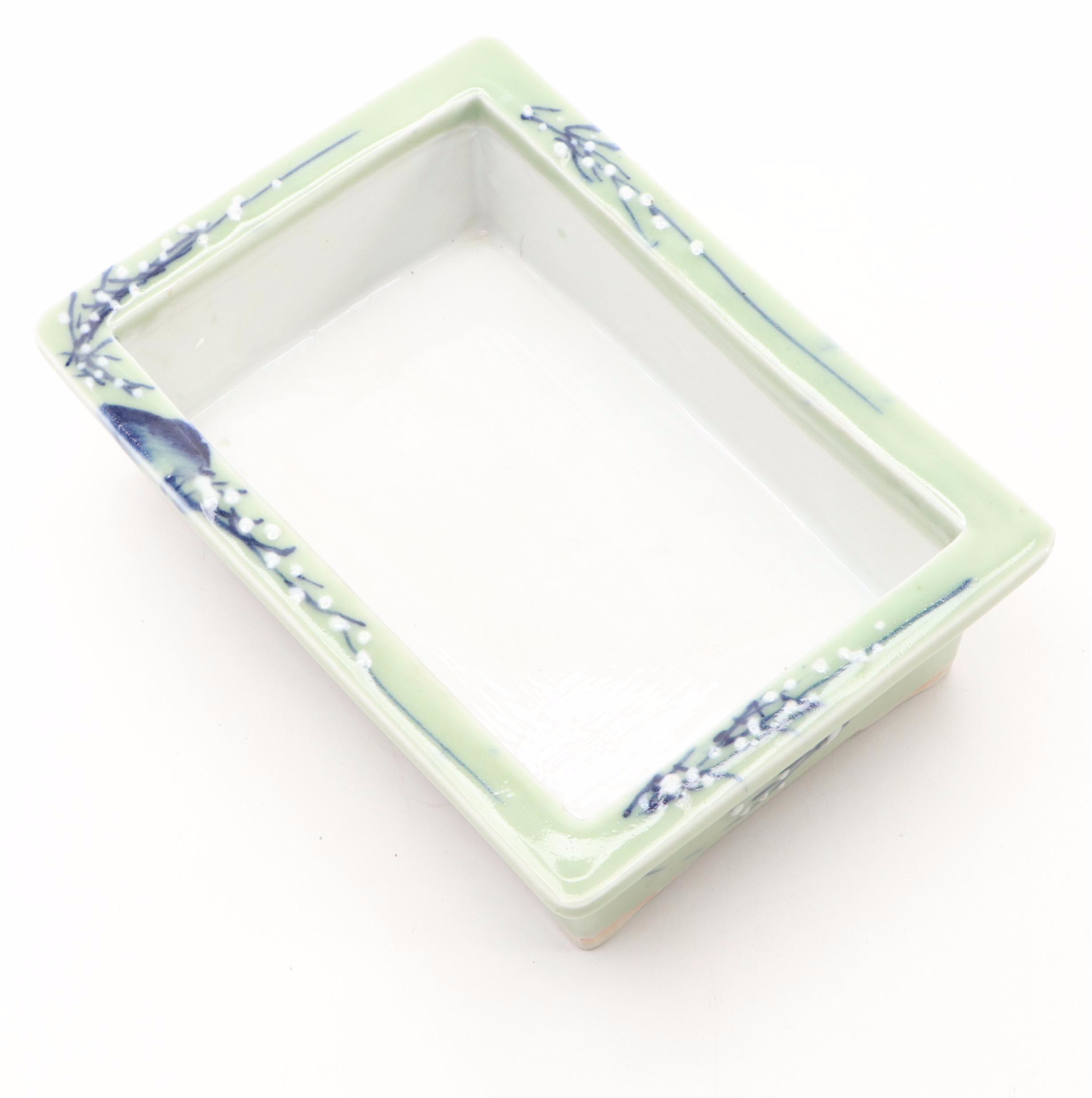 Japanese Porcelain Blue on Celadon Bonsai Pot, Early 20th Century