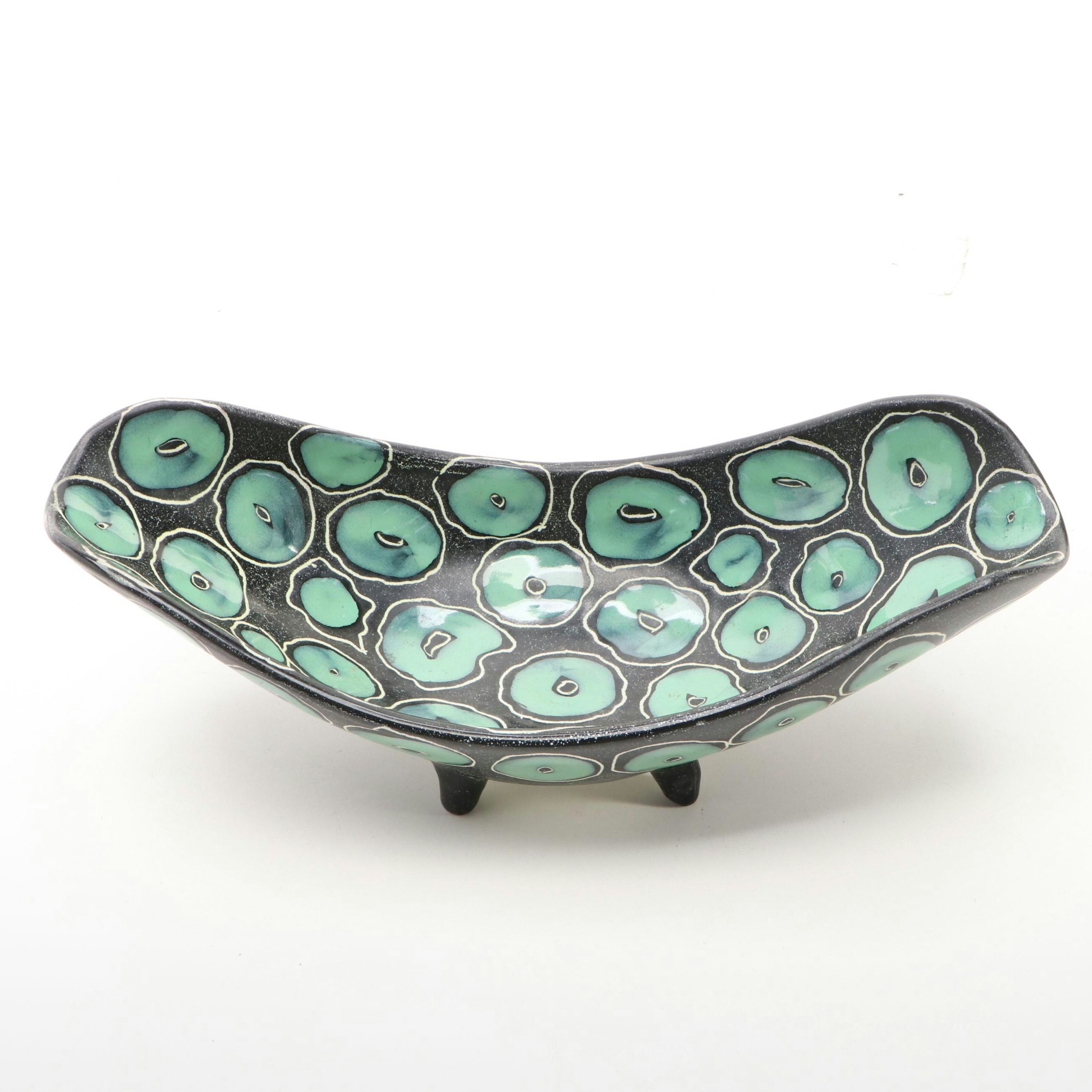 Italian Mid Century Modern Art Pottery Footed Bowl, Mid-20th Century