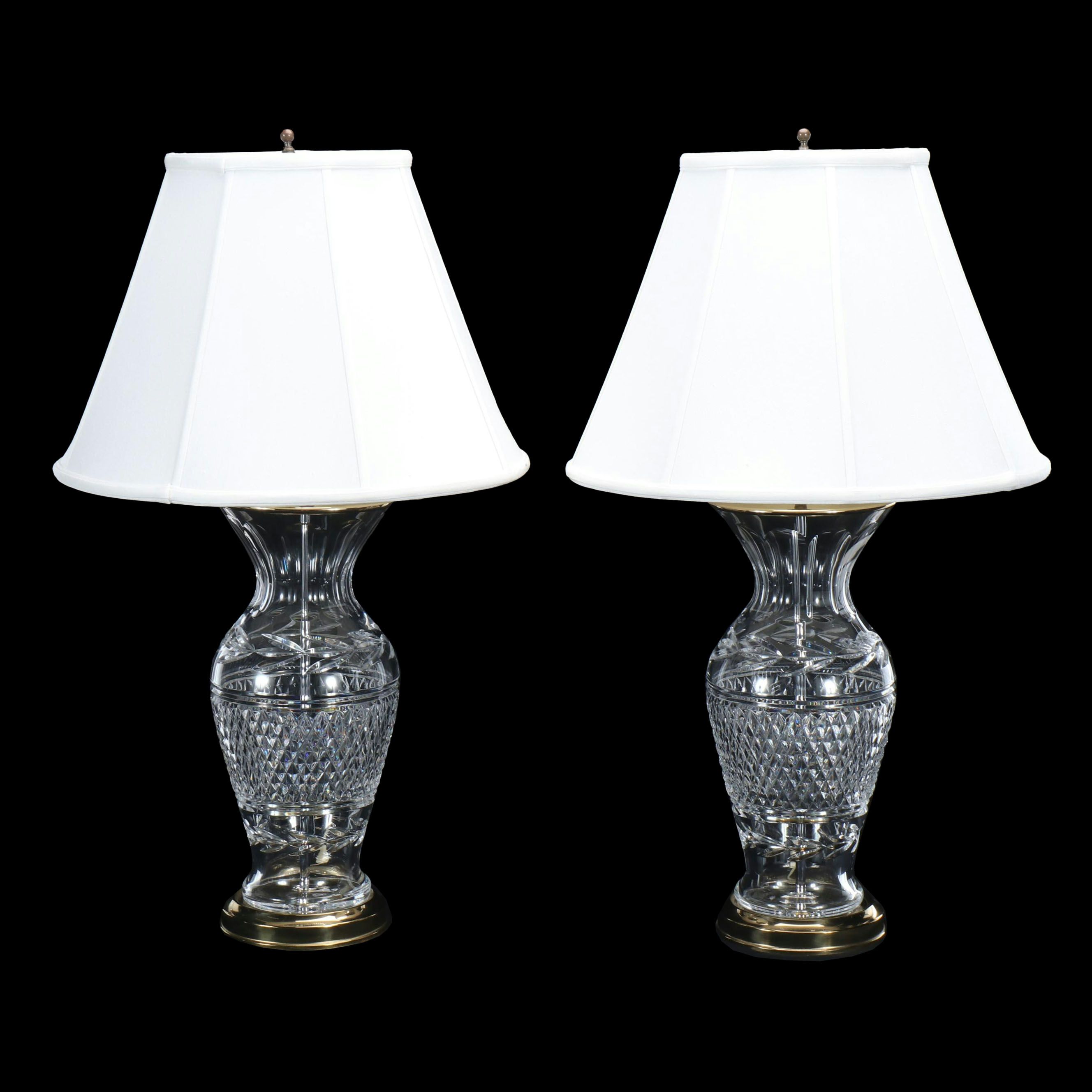 Waterford Crystal "Glandore" Table Lamps with Silk Shades