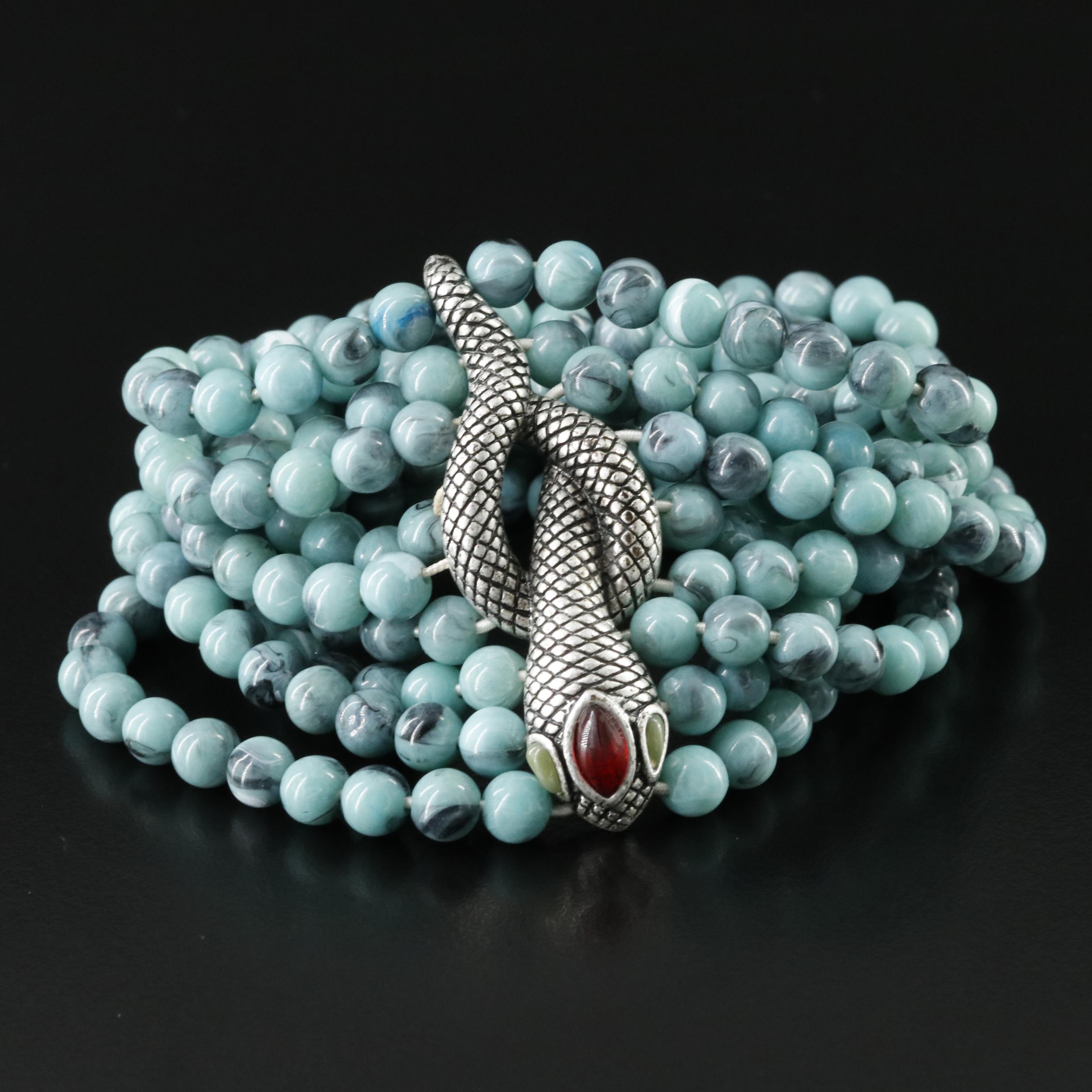 Imitation Turquoise and Rhinestone Multi-Strand Snake Bracelet