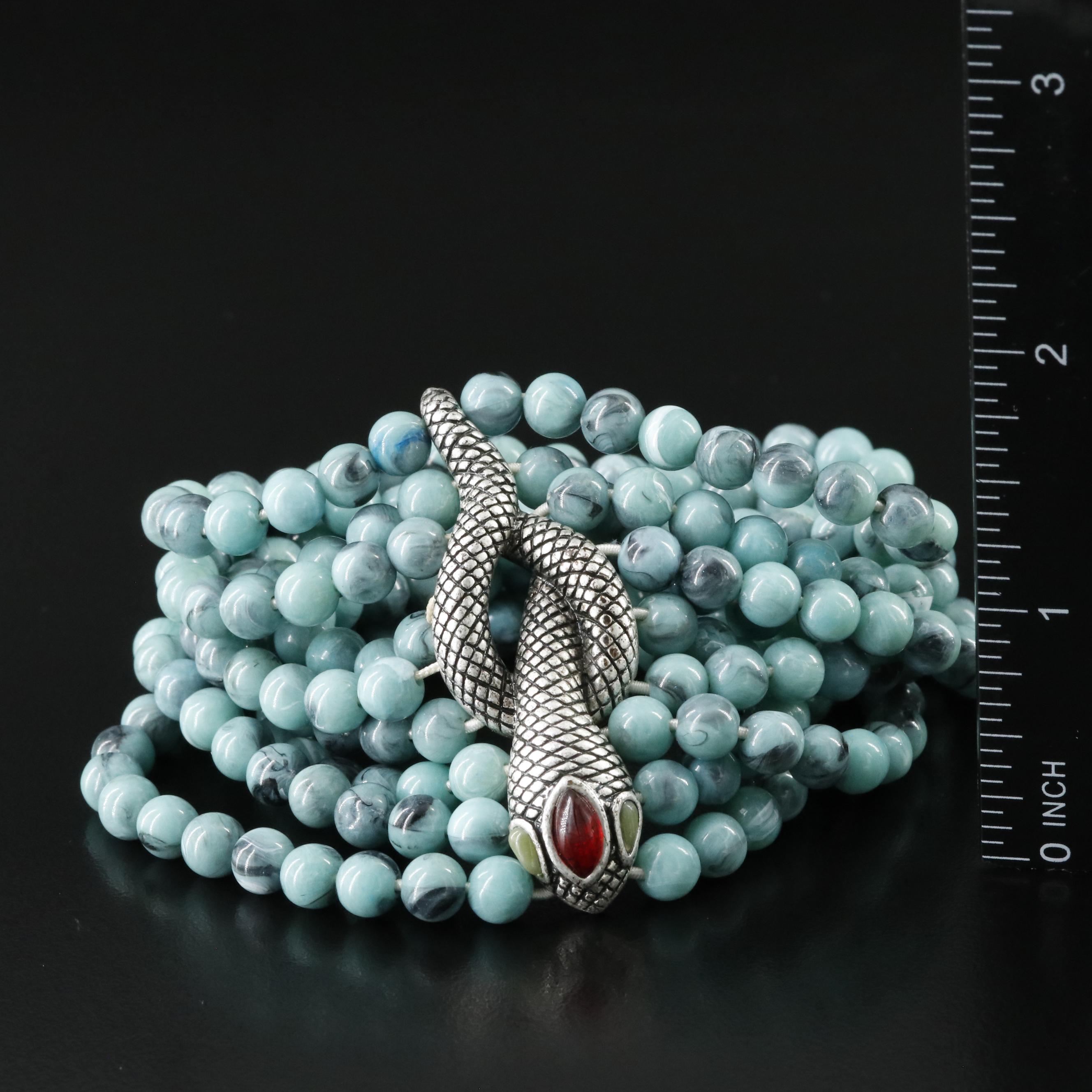 Imitation Turquoise and Rhinestone Multi-Strand Snake Bracelet