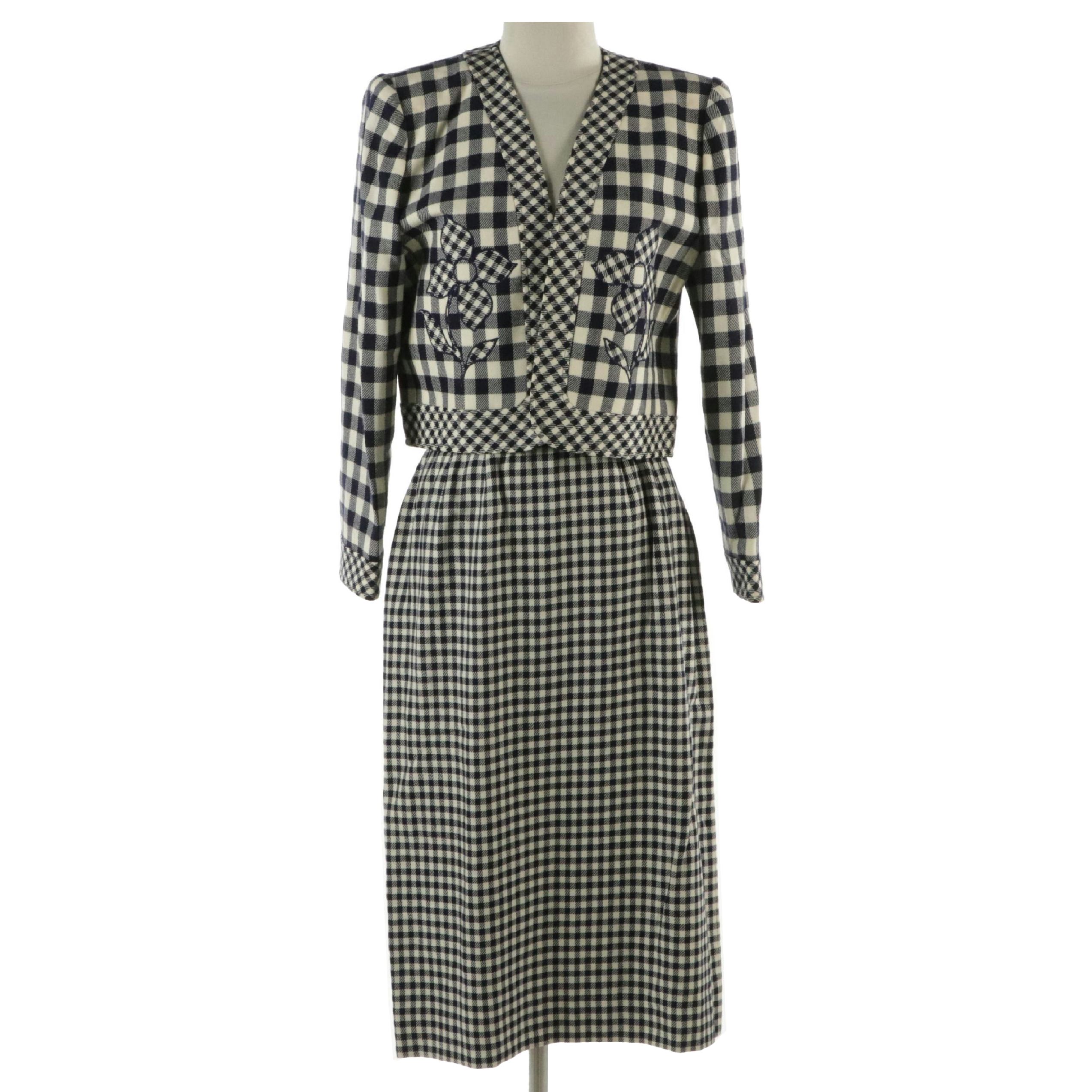 Nina Ricci Boutique Plaid Wool Single-Breasted Blazer Jacket and Pencil Skirt