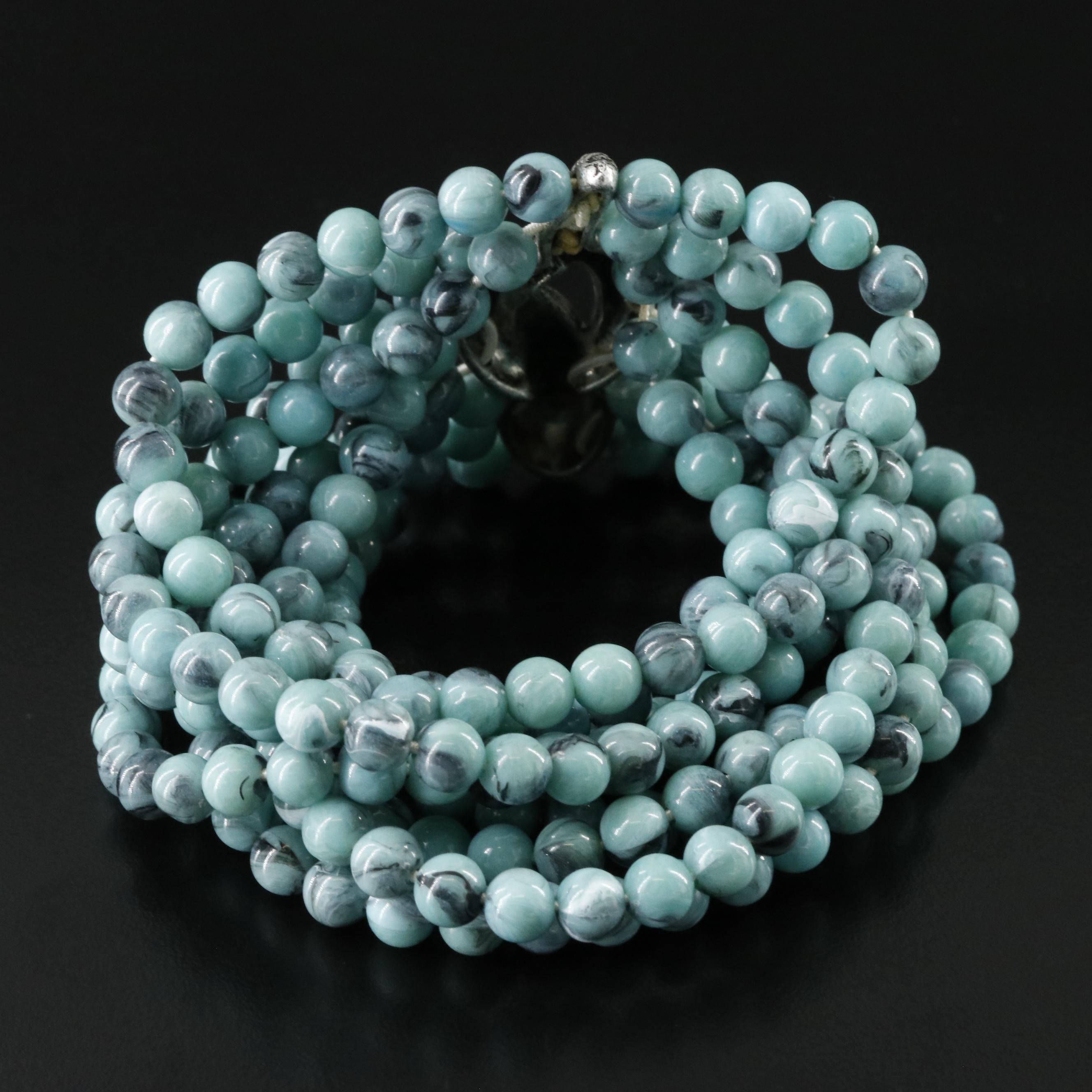 Imitation Turquoise and Rhinestone Multi-Strand Snake Bracelet