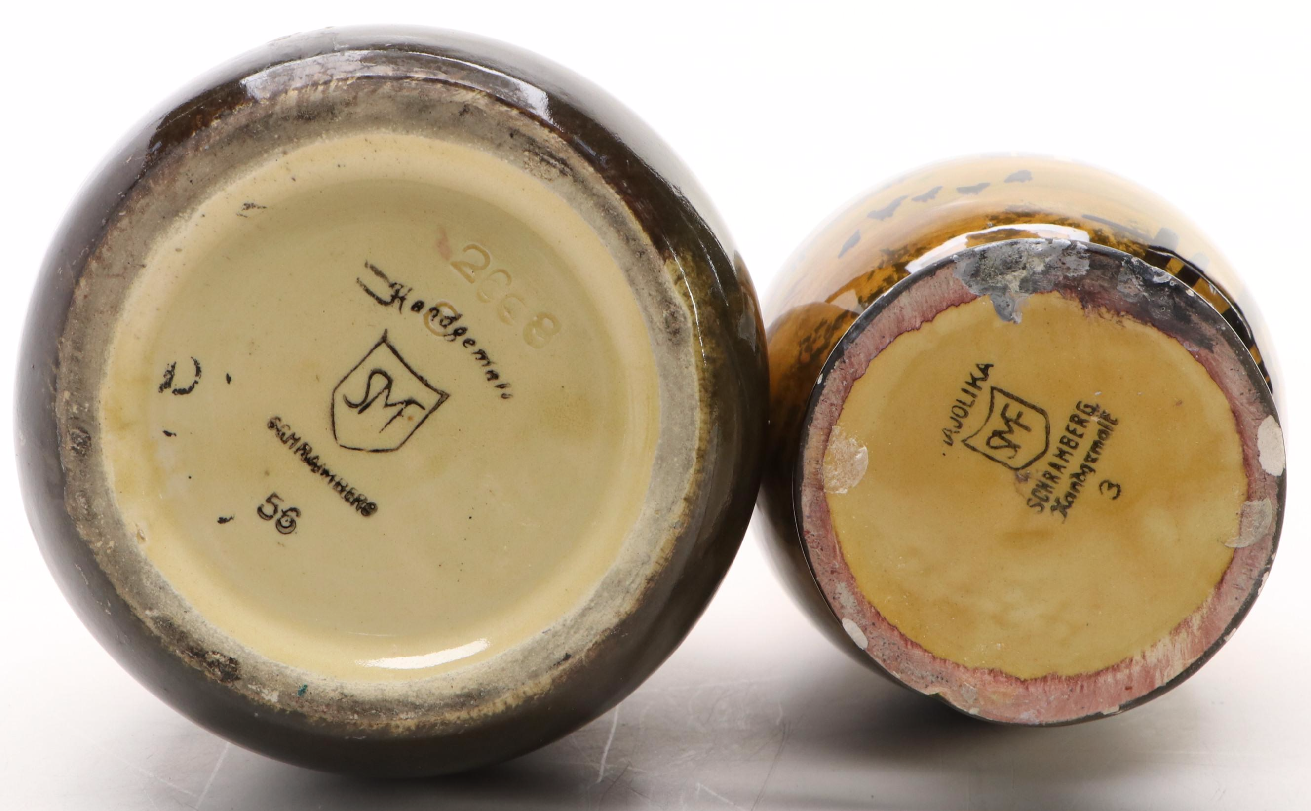 Schramberg German Majolica Vases, Early to Mid-20th Century