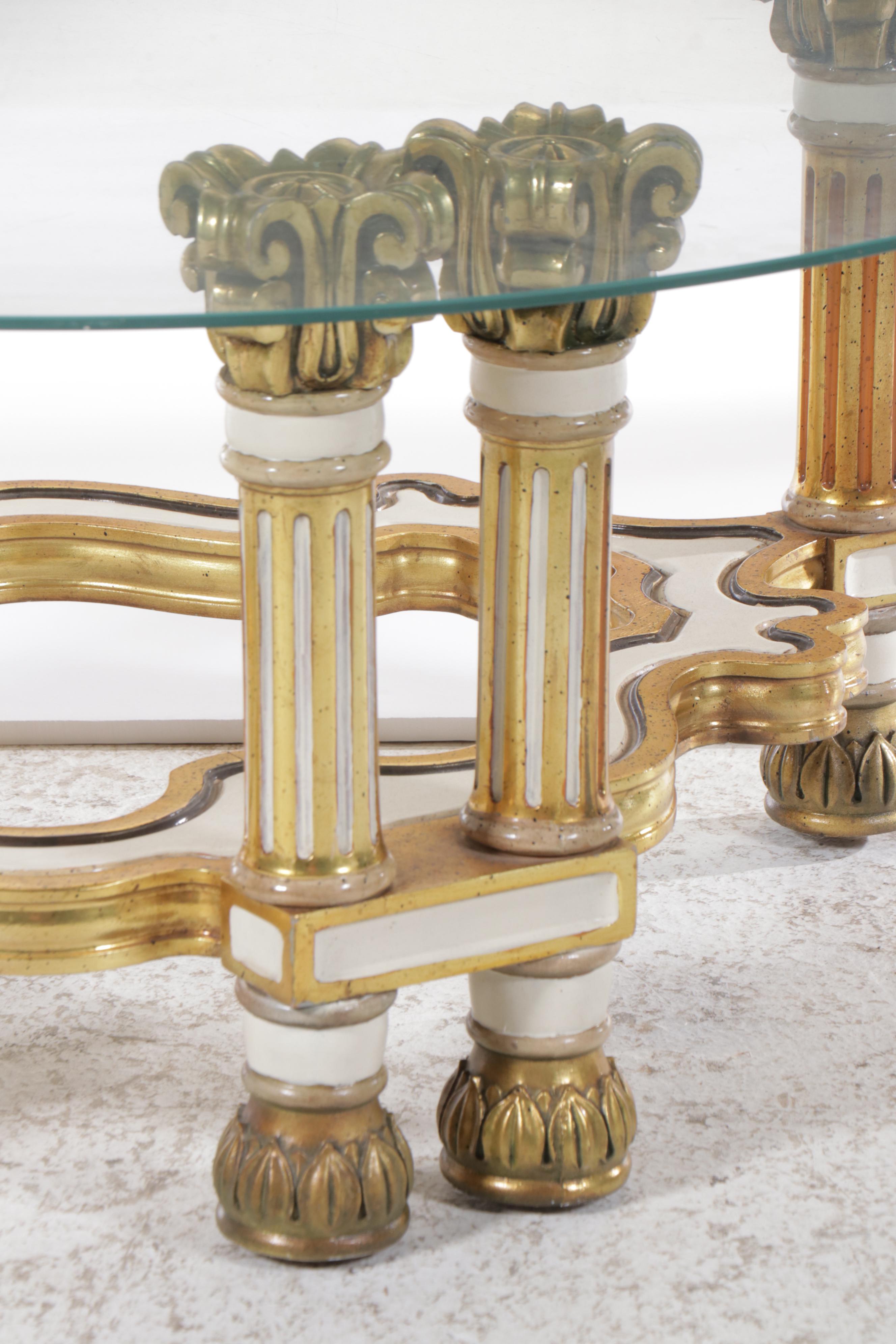 Hollywood Regency Glass Top Parcel Gilt Coffee Table, Mid to Late 20th Century