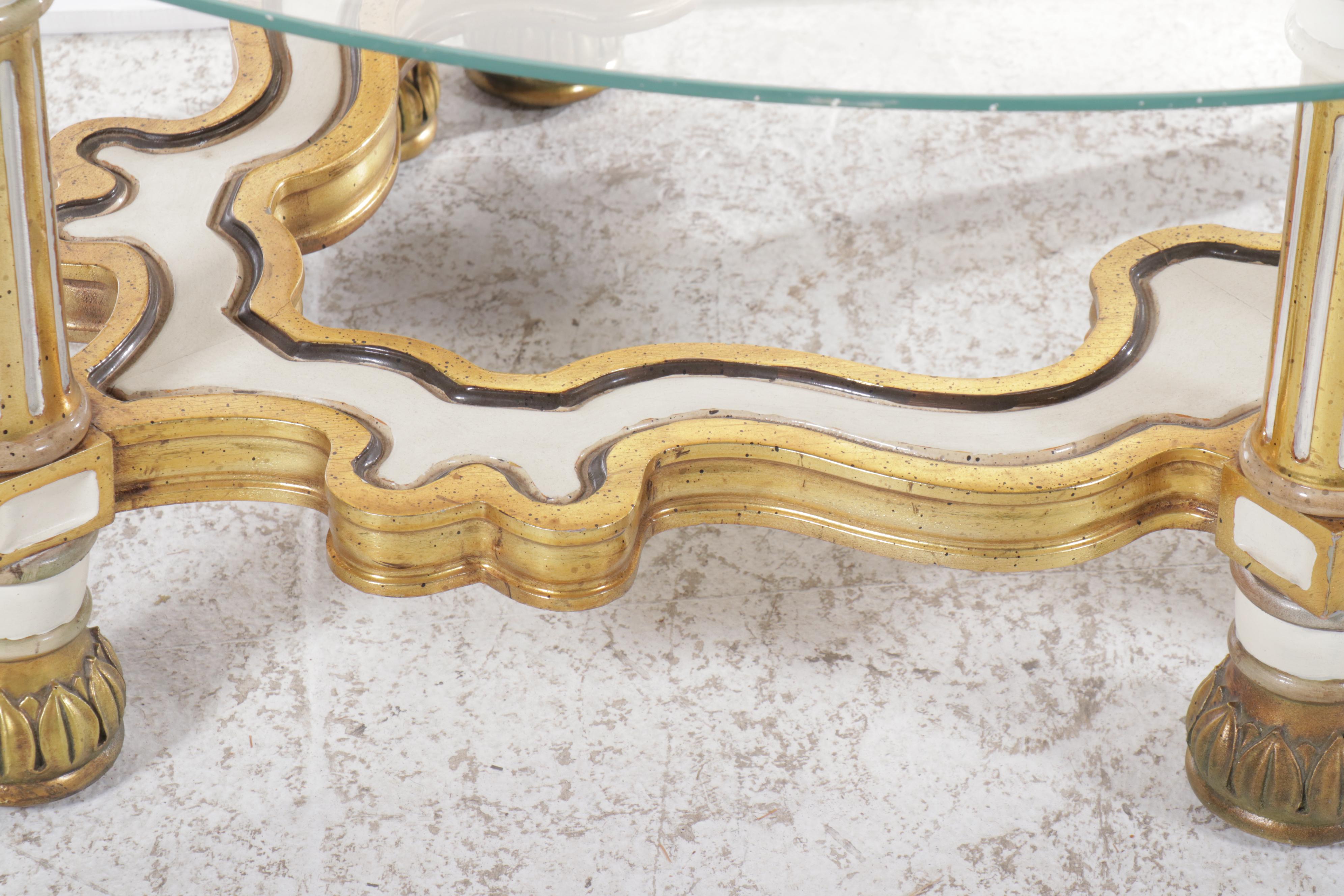 Hollywood Regency Glass Top Parcel Gilt Coffee Table, Mid to Late 20th Century