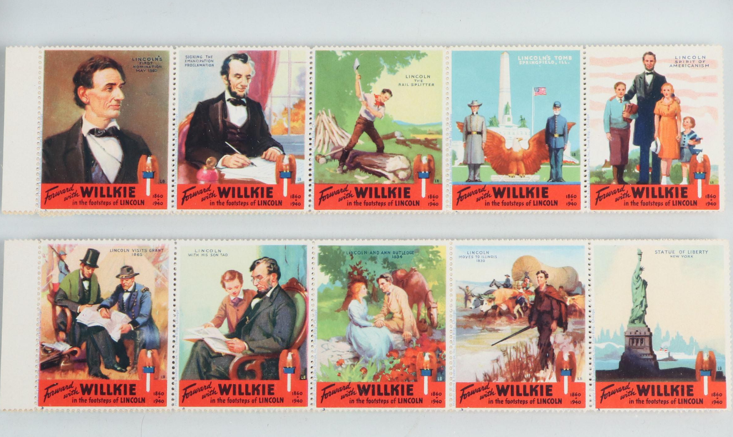 Wendell Willkie Campaign "In the Footsteps of Lincoln" Cinderella Stamps