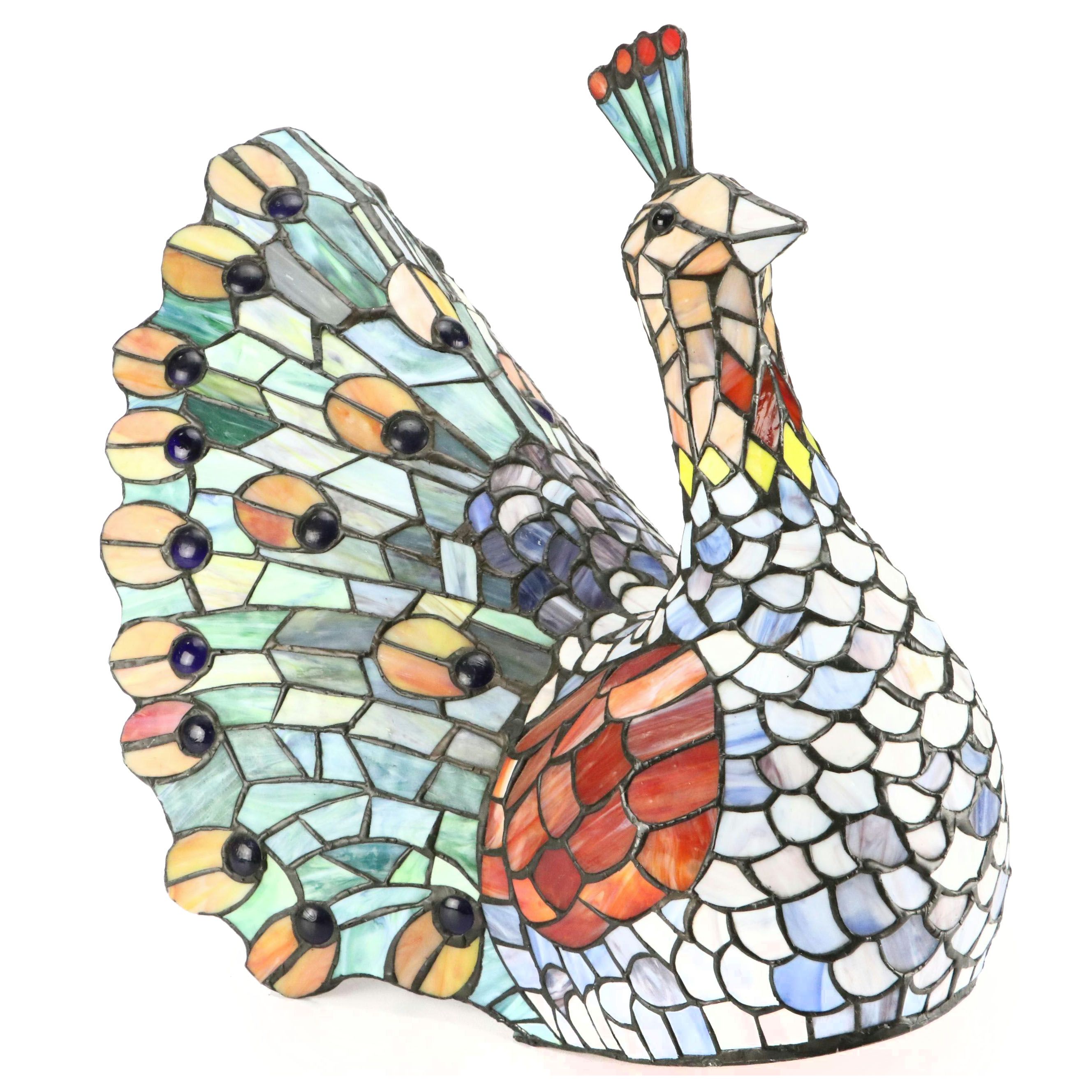 Slag Glass and Jeweled Peacock Novelty Lamp