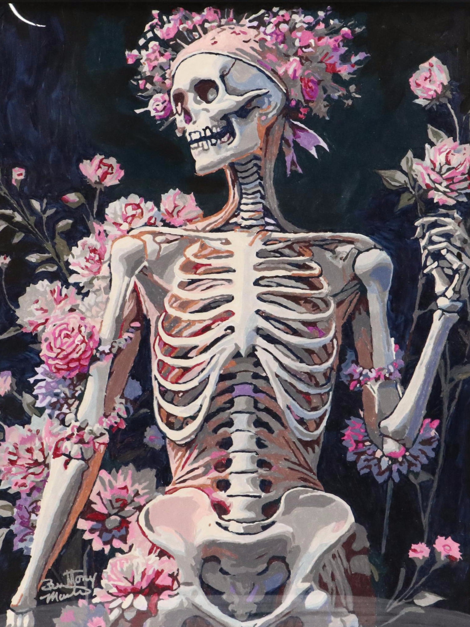 Brittony Martin Acrylic Painting "Lady Skeleton With Flowers," 2025