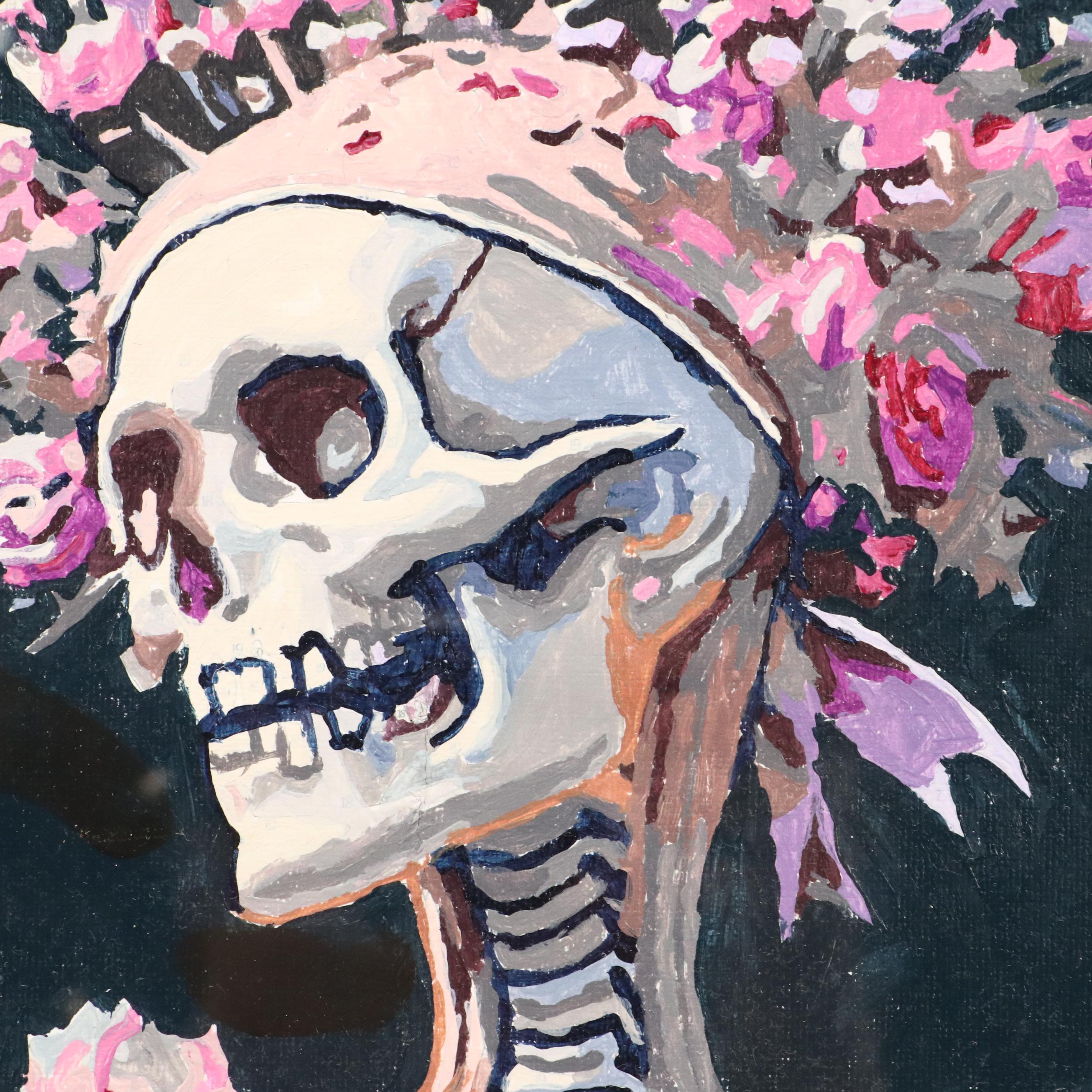 Brittony Martin Acrylic Painting "Lady Skeleton With Flowers," 2025