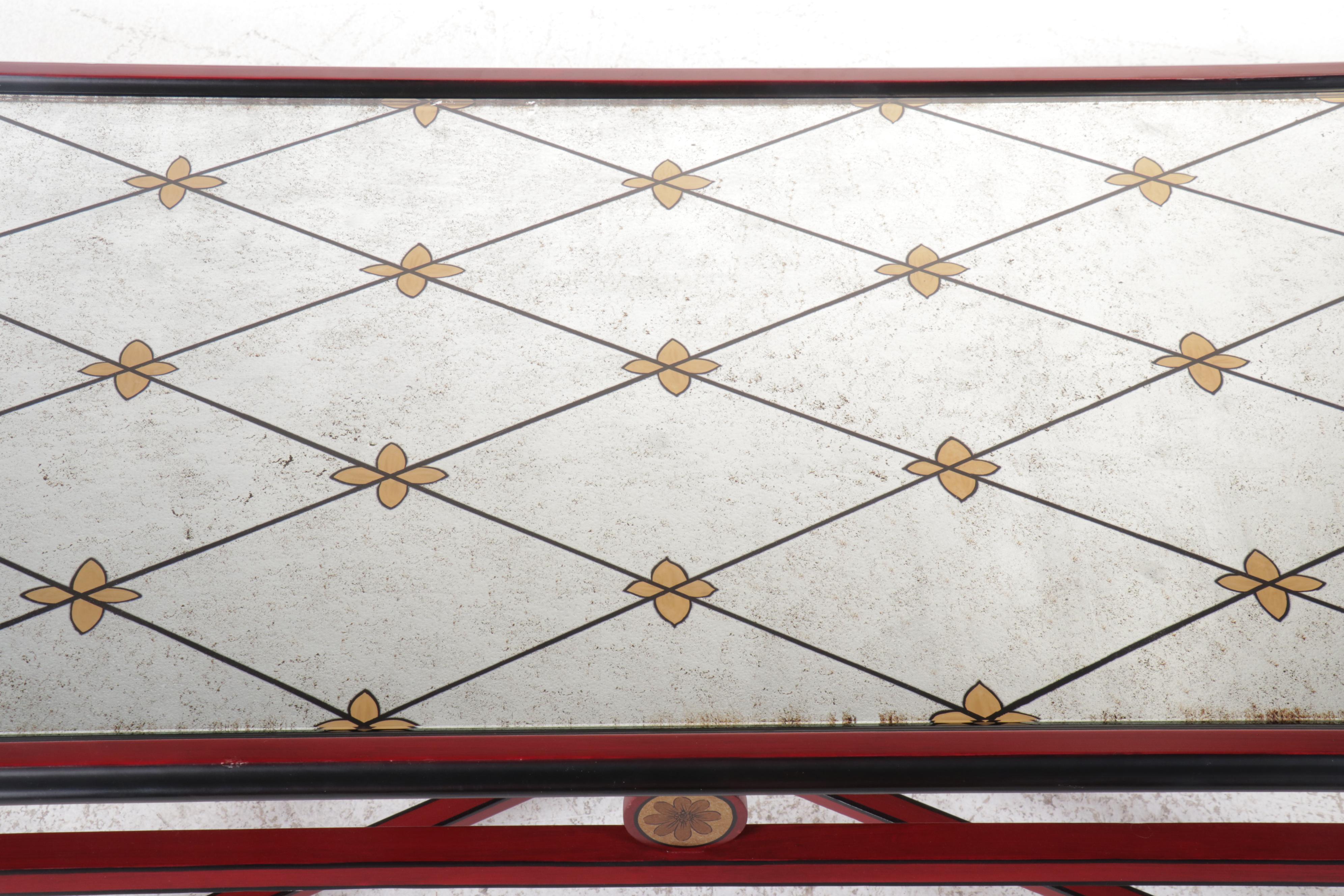 Neoclassical Style Red-Painted Cocktail Table with Verre Eglomise Top