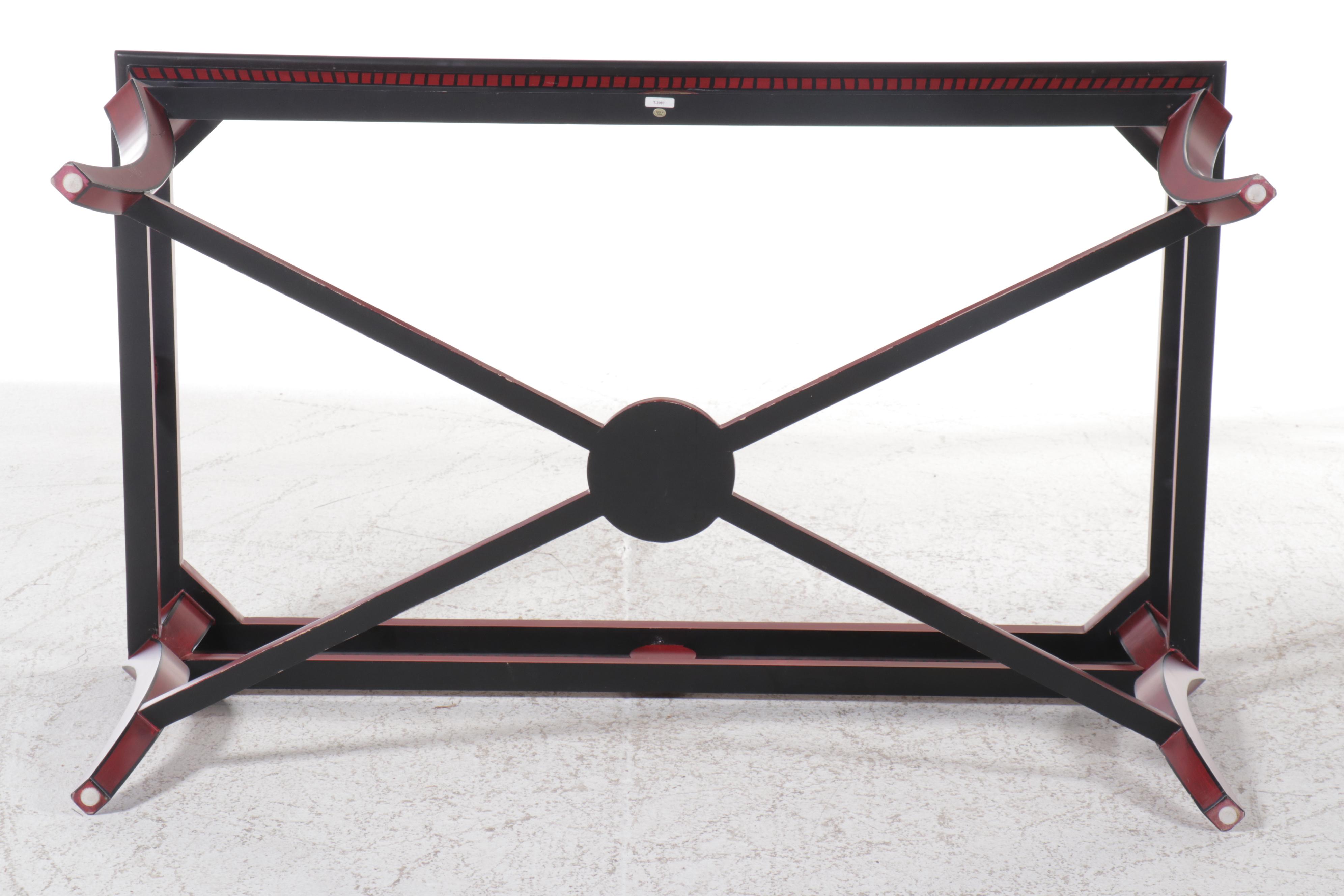Neoclassical Style Red-Painted Cocktail Table with Verre Eglomise Top