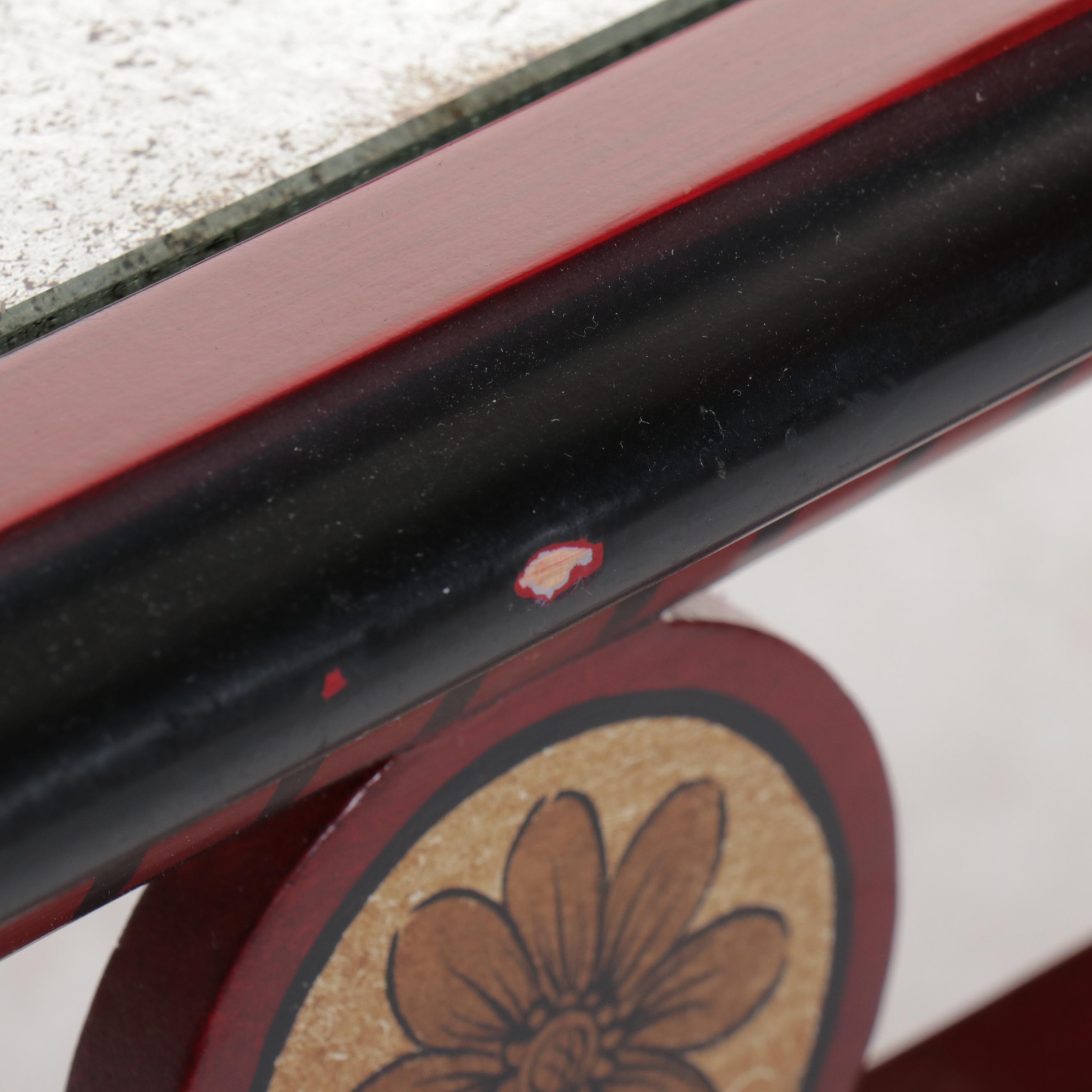 Neoclassical Style Red-Painted Cocktail Table with Verre Eglomise Top