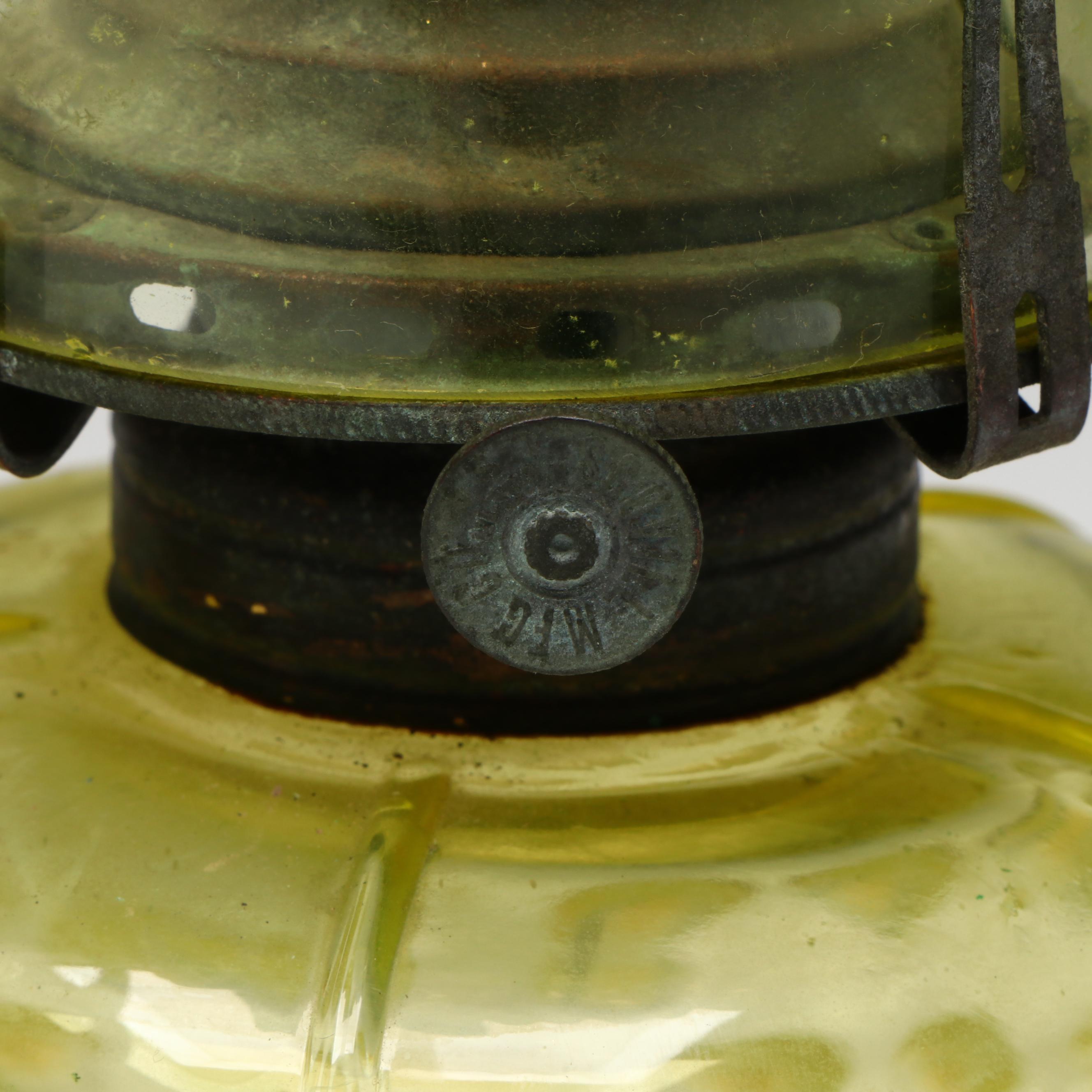 Hobnail Vaseline Opalescent Glass Oil Lamp and Table Lamp