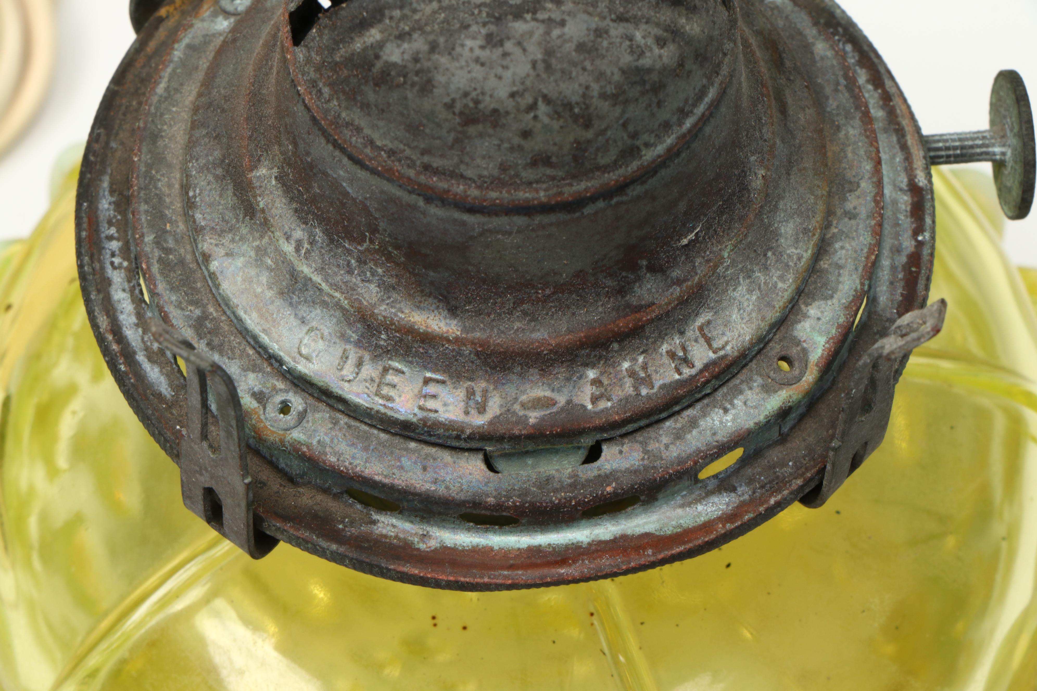 Hobnail Vaseline Opalescent Glass Oil Lamp and Table Lamp