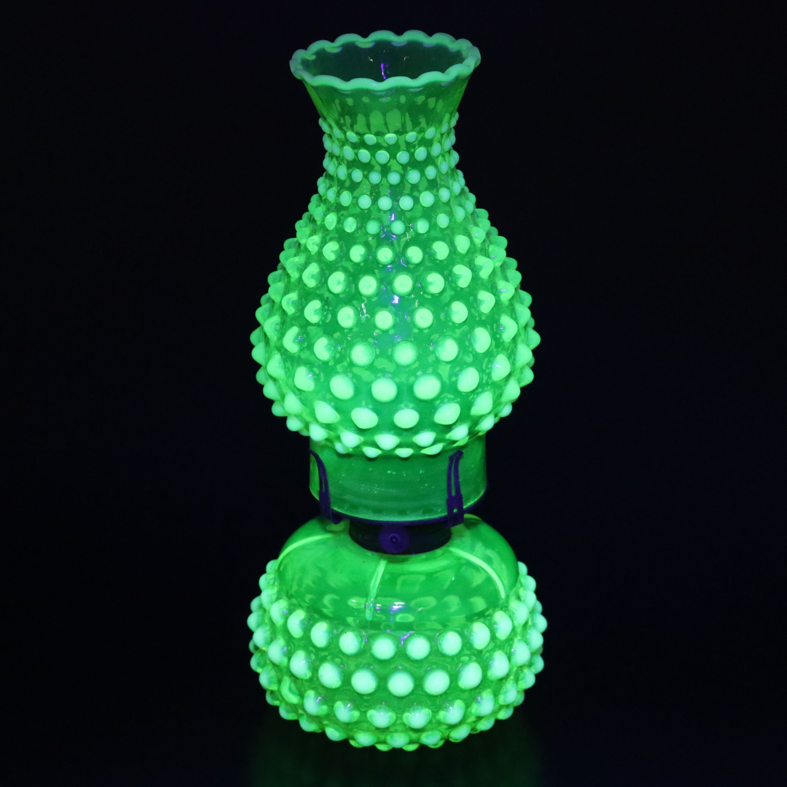 Hobnail Vaseline Opalescent Glass Oil Lamp and Table Lamp