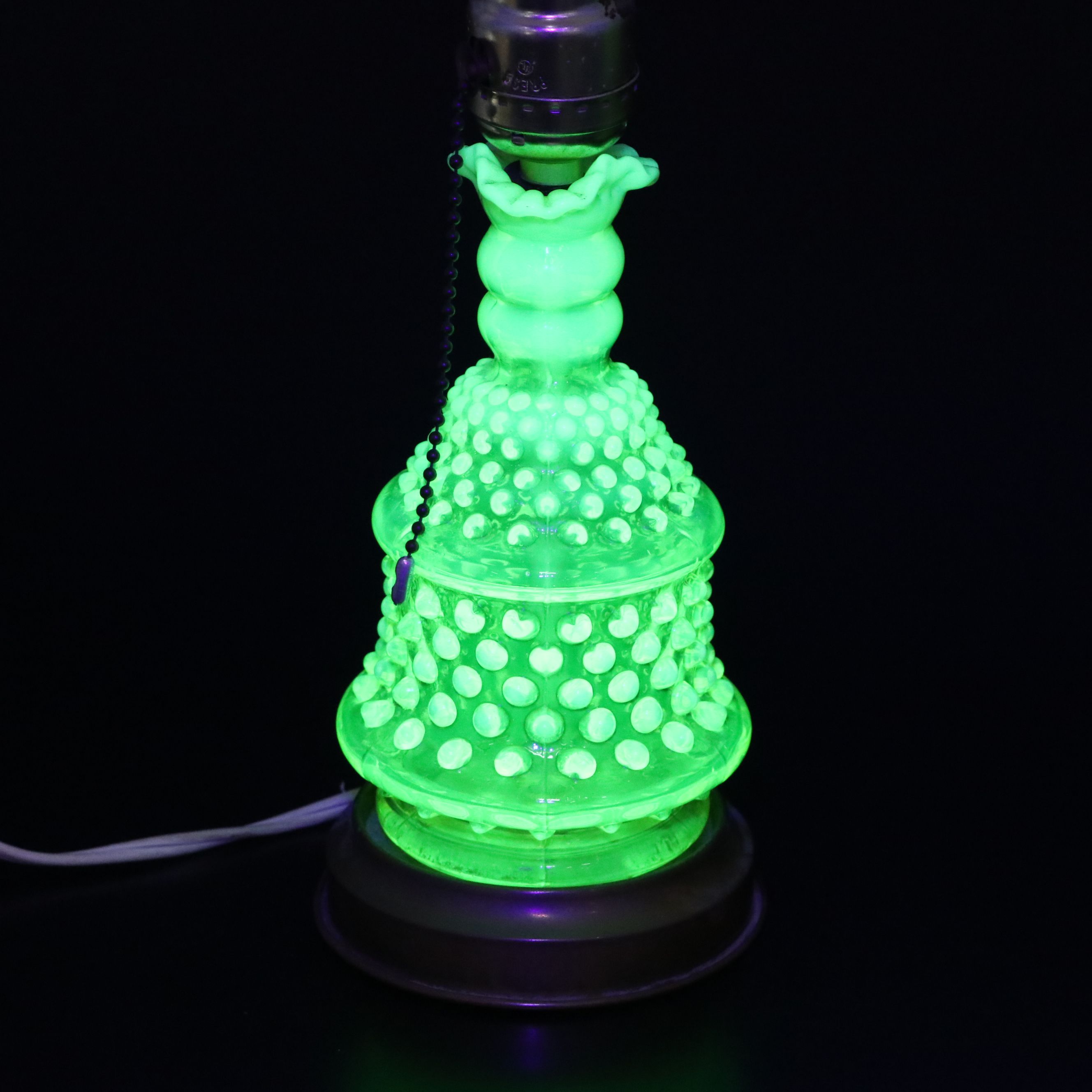 Hobnail Vaseline Opalescent Glass Oil Lamp and Table Lamp