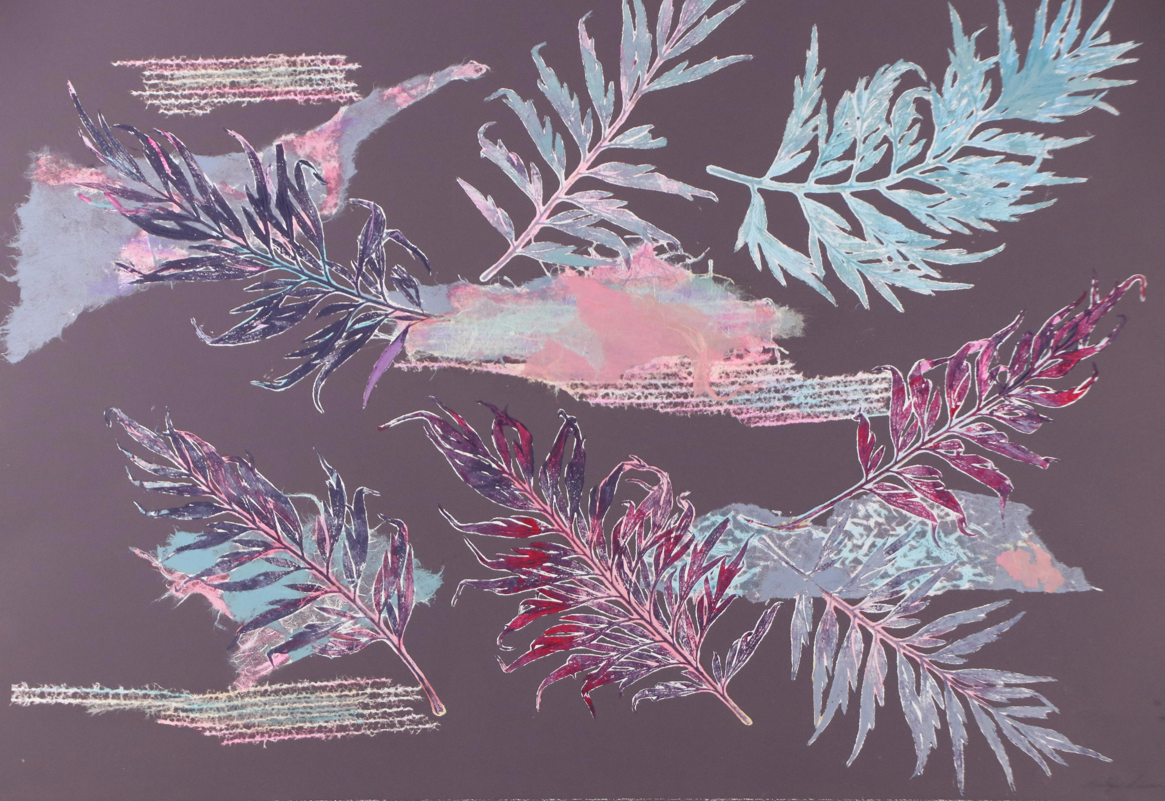 Marilyn Simon Monoprint Botanical Diptych, Late 20th Century