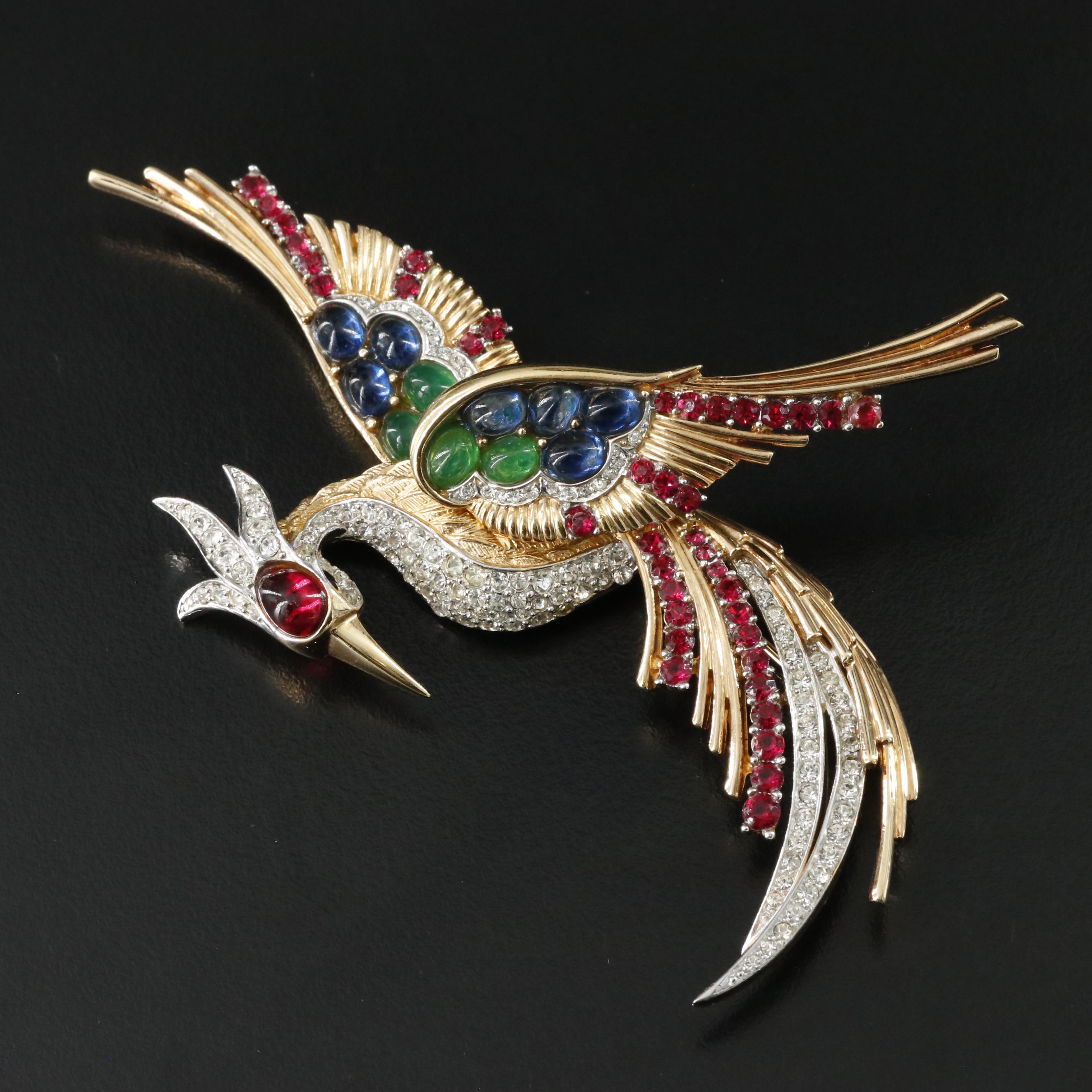 Boucher Jewel Tone Rhinestone Phoenix Brooch