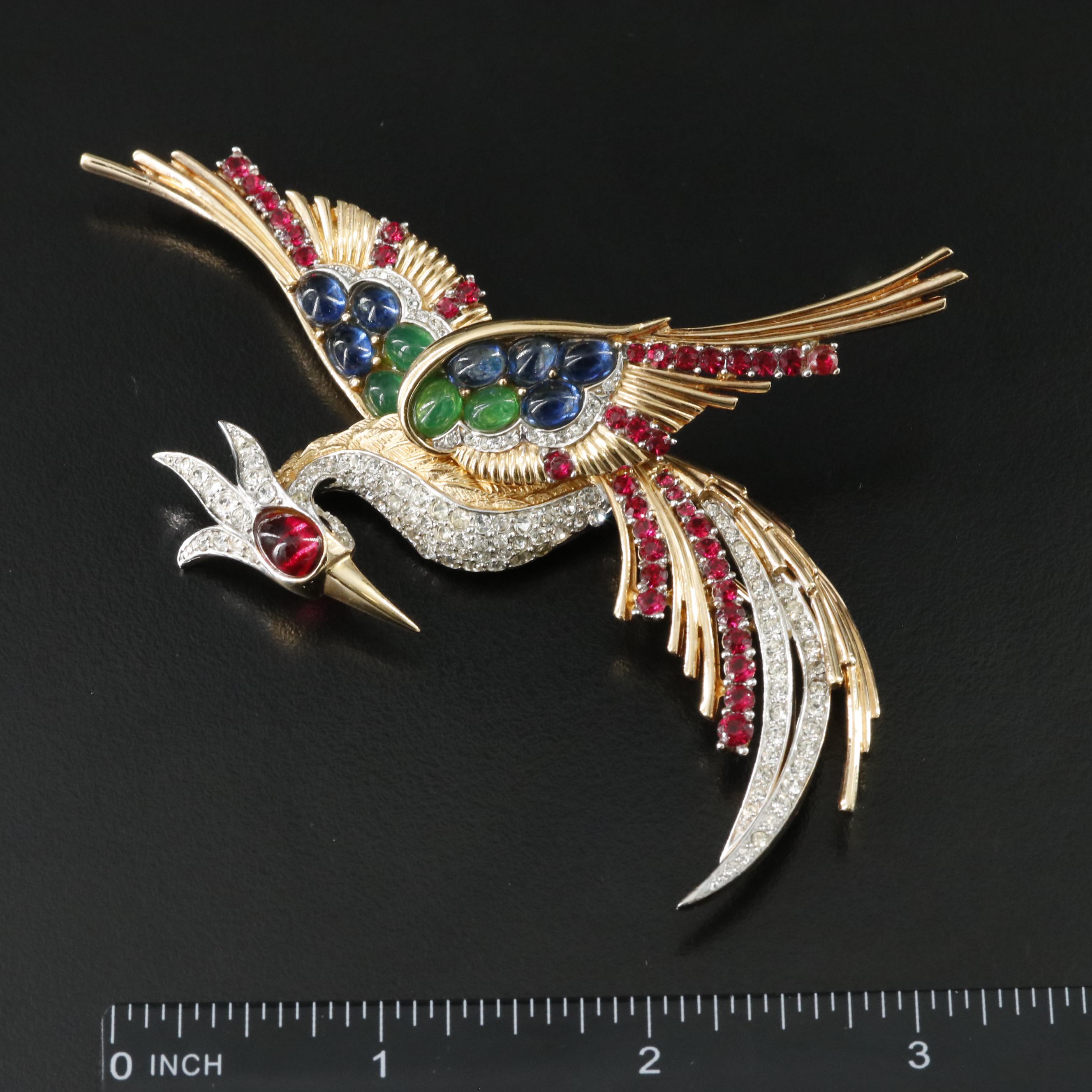 Boucher Jewel Tone Rhinestone Phoenix Brooch