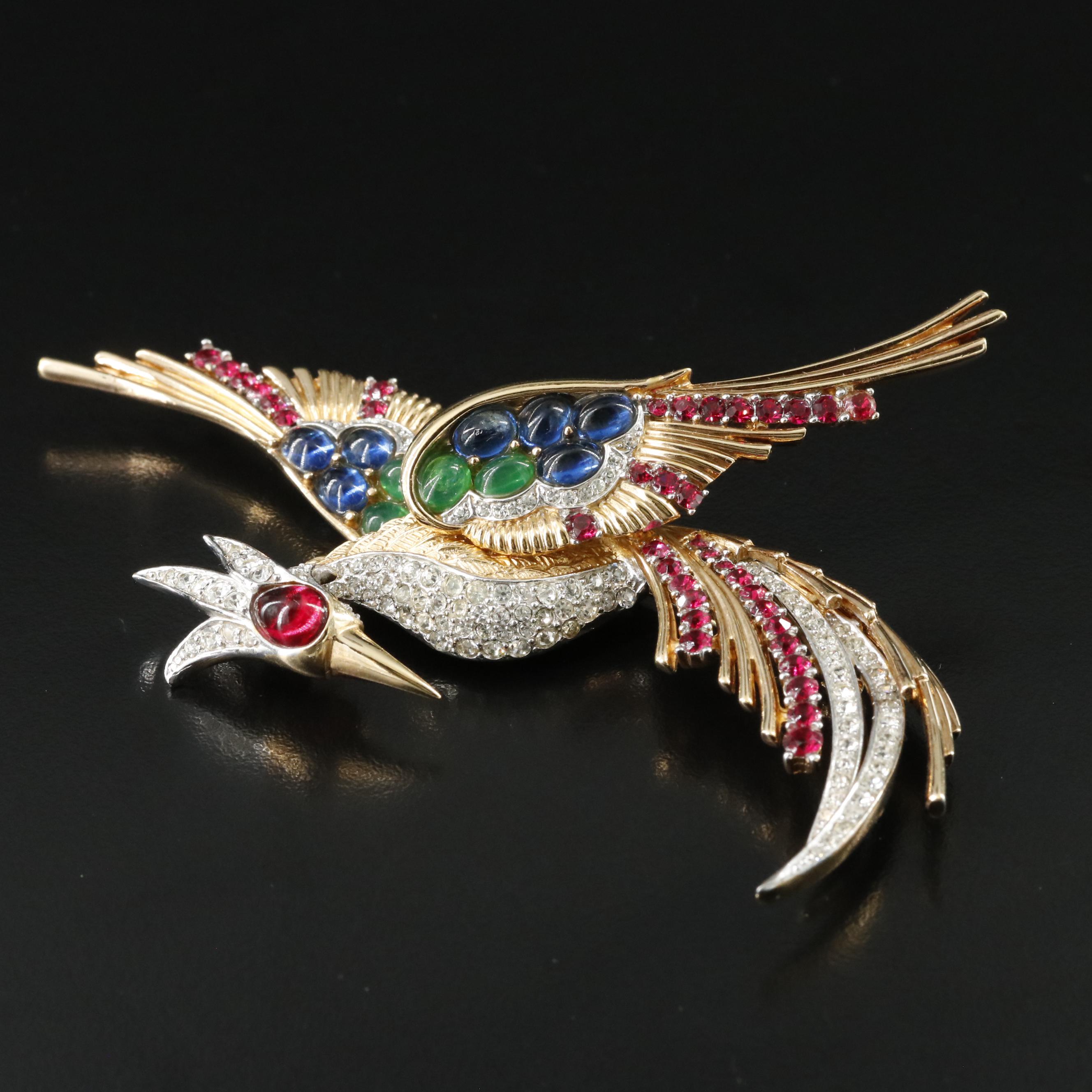 Boucher Jewel Tone Rhinestone Phoenix Brooch