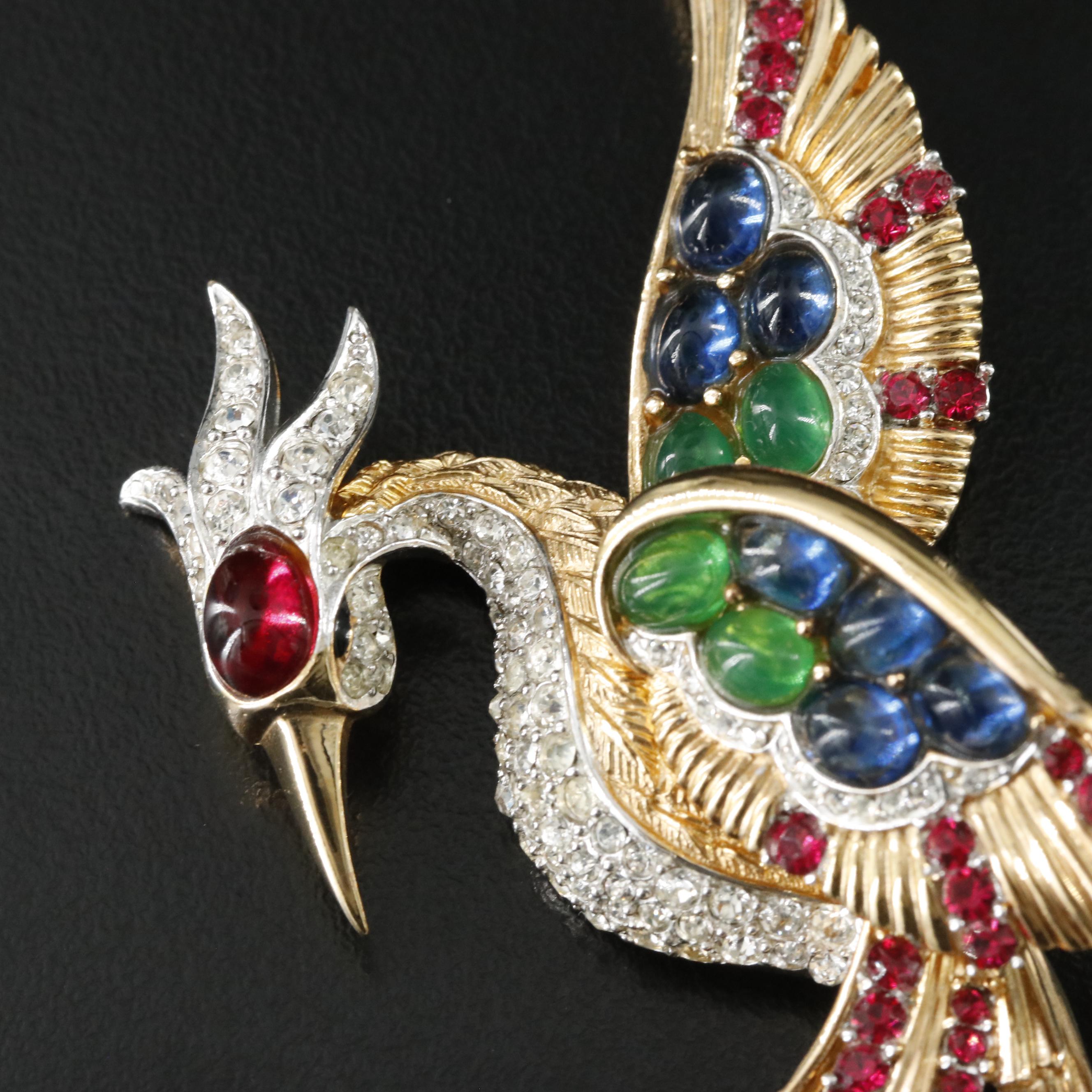 Boucher Jewel Tone Rhinestone Phoenix Brooch