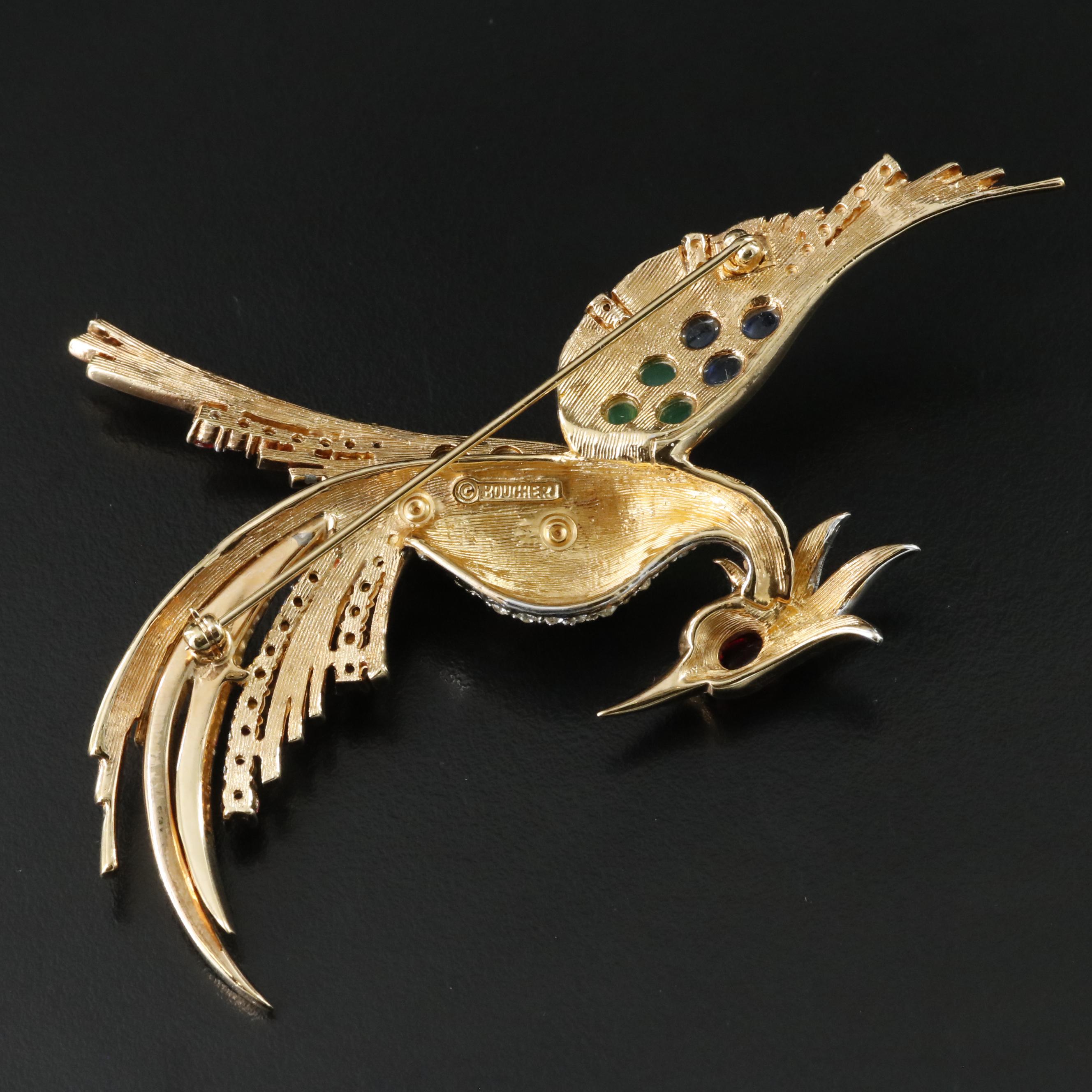 Boucher Jewel Tone Rhinestone Phoenix Brooch