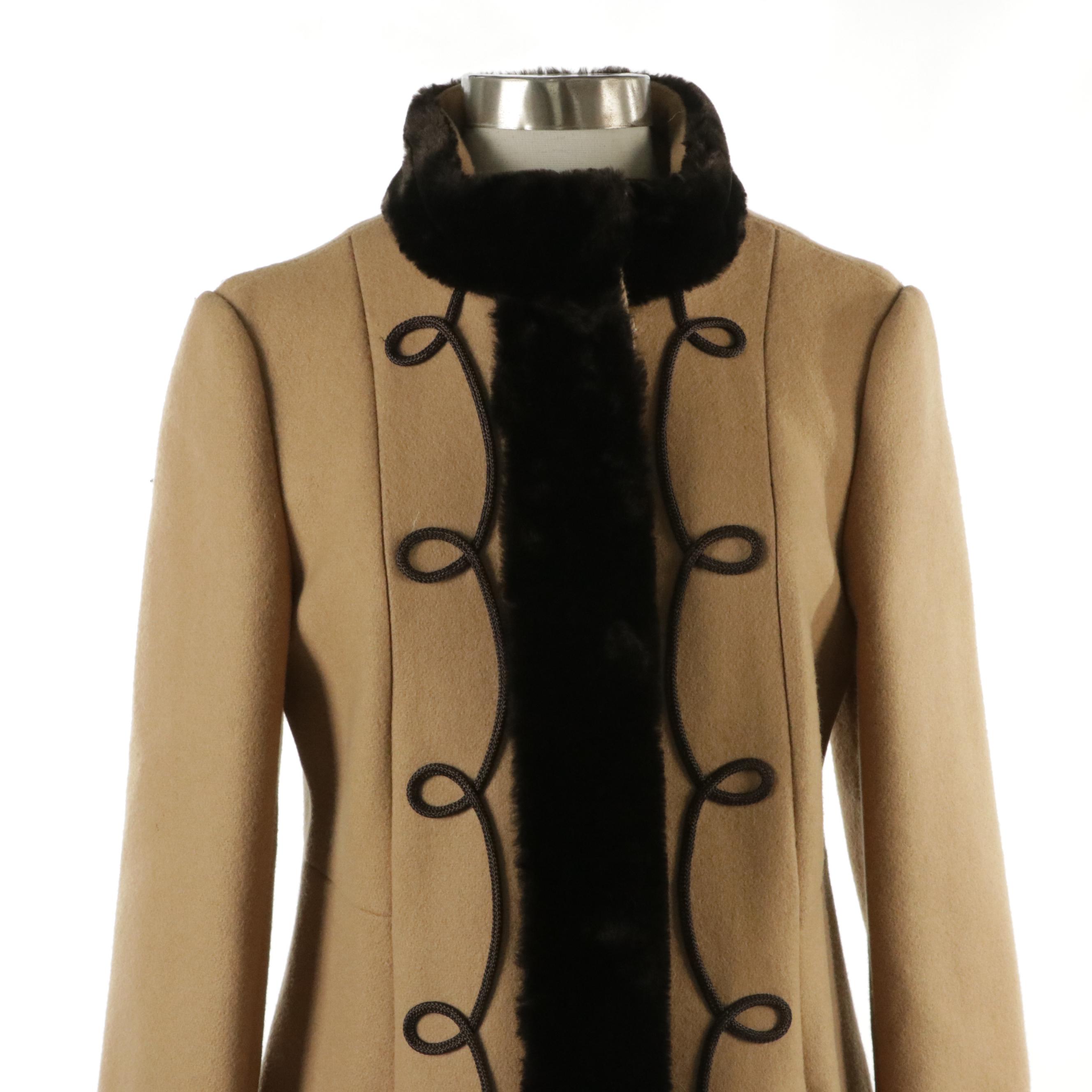 Country Pacer Vintage Wool Coat with Faux Fur Trim and Embroidered Detailing