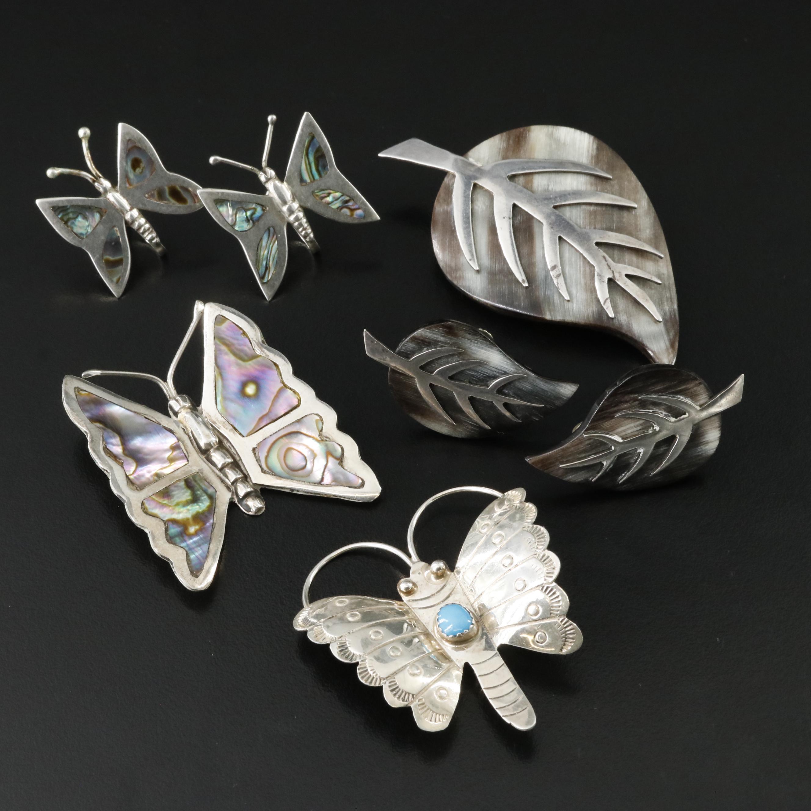 Vintage Mexican Taxco Sterling Gemstone Brooches and Earrings