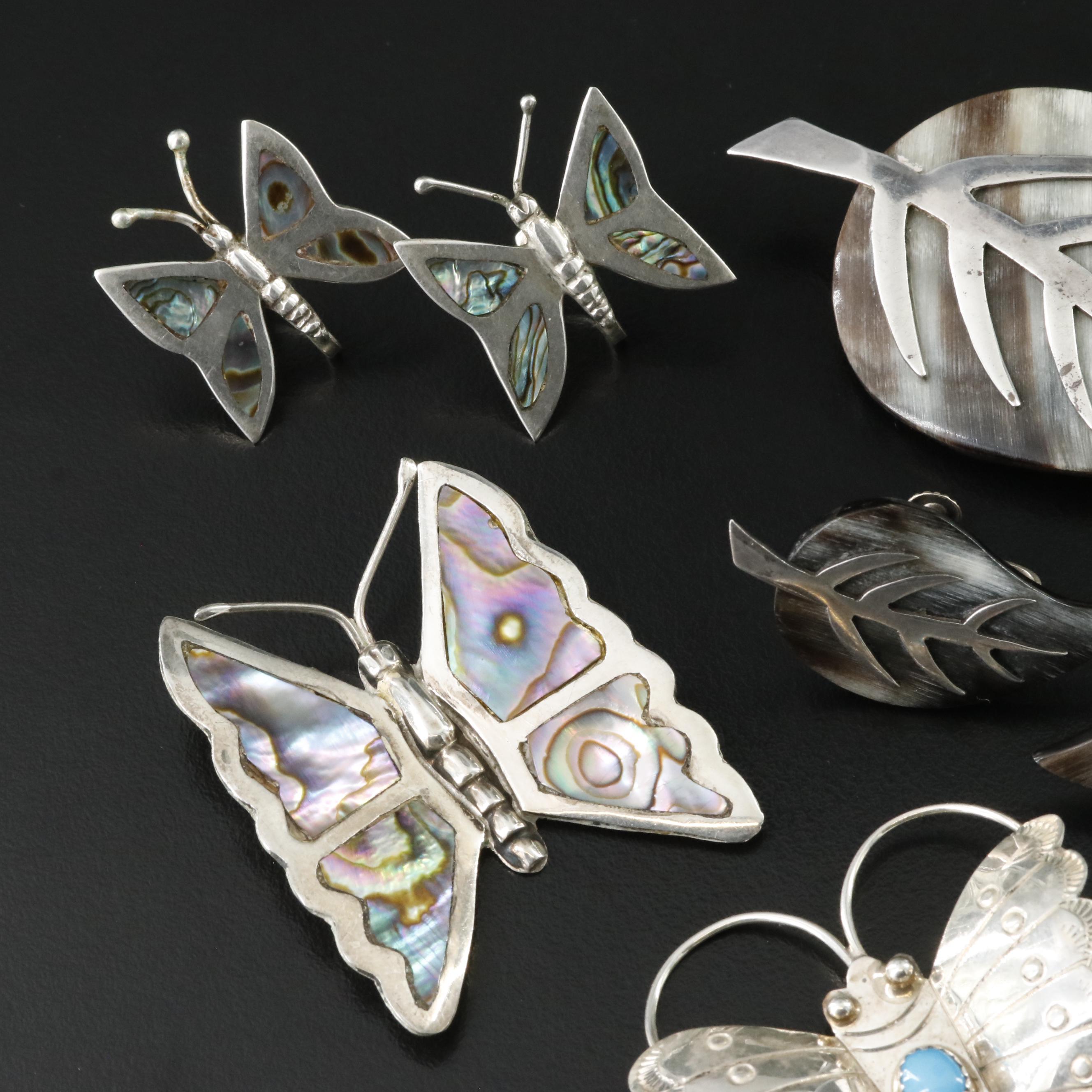 Vintage Mexican Taxco Sterling Gemstone Brooches and Earrings