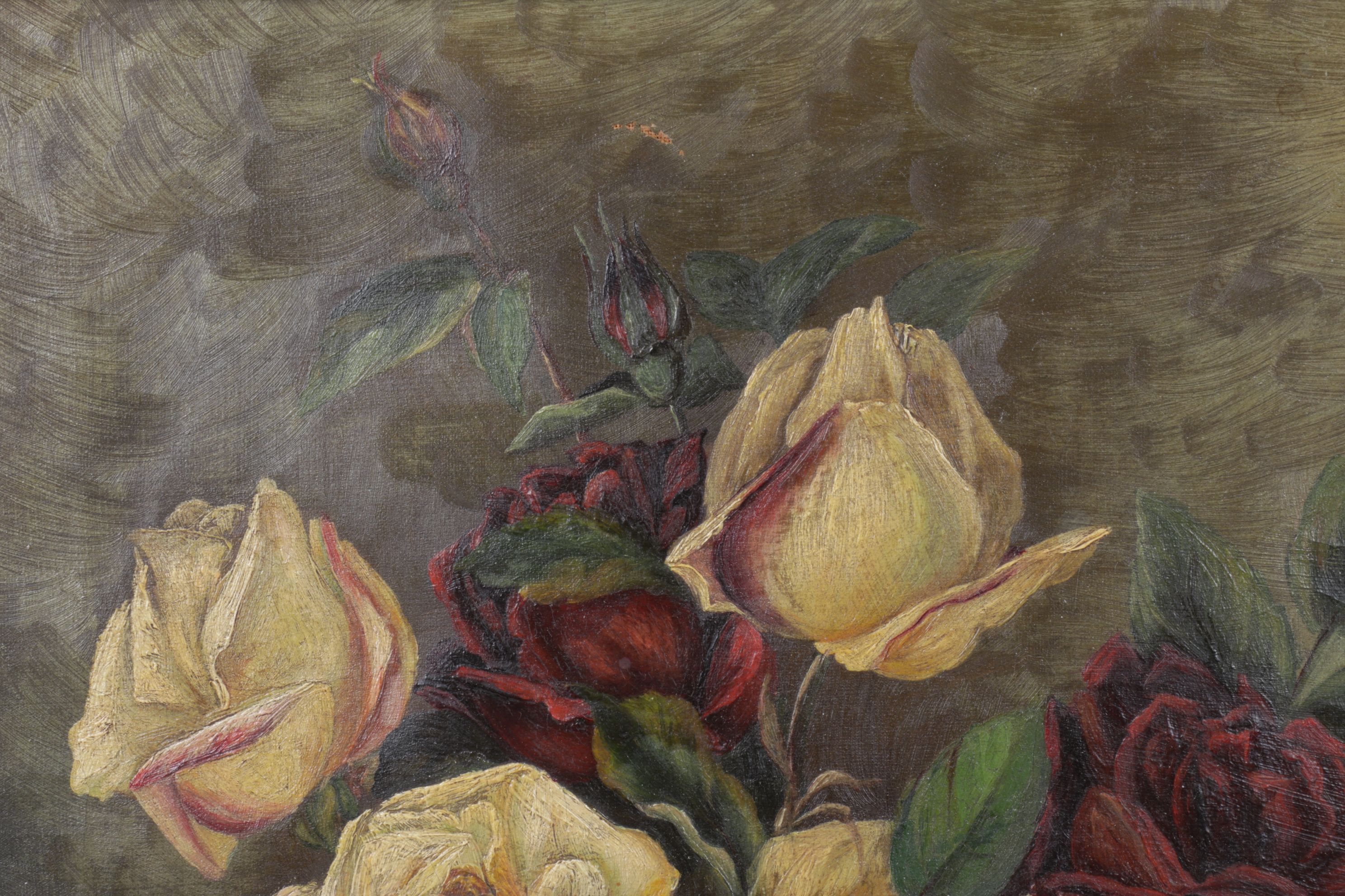 Still Life Oil Painting of Bouquet of Lemon and Cherry Colored Roses