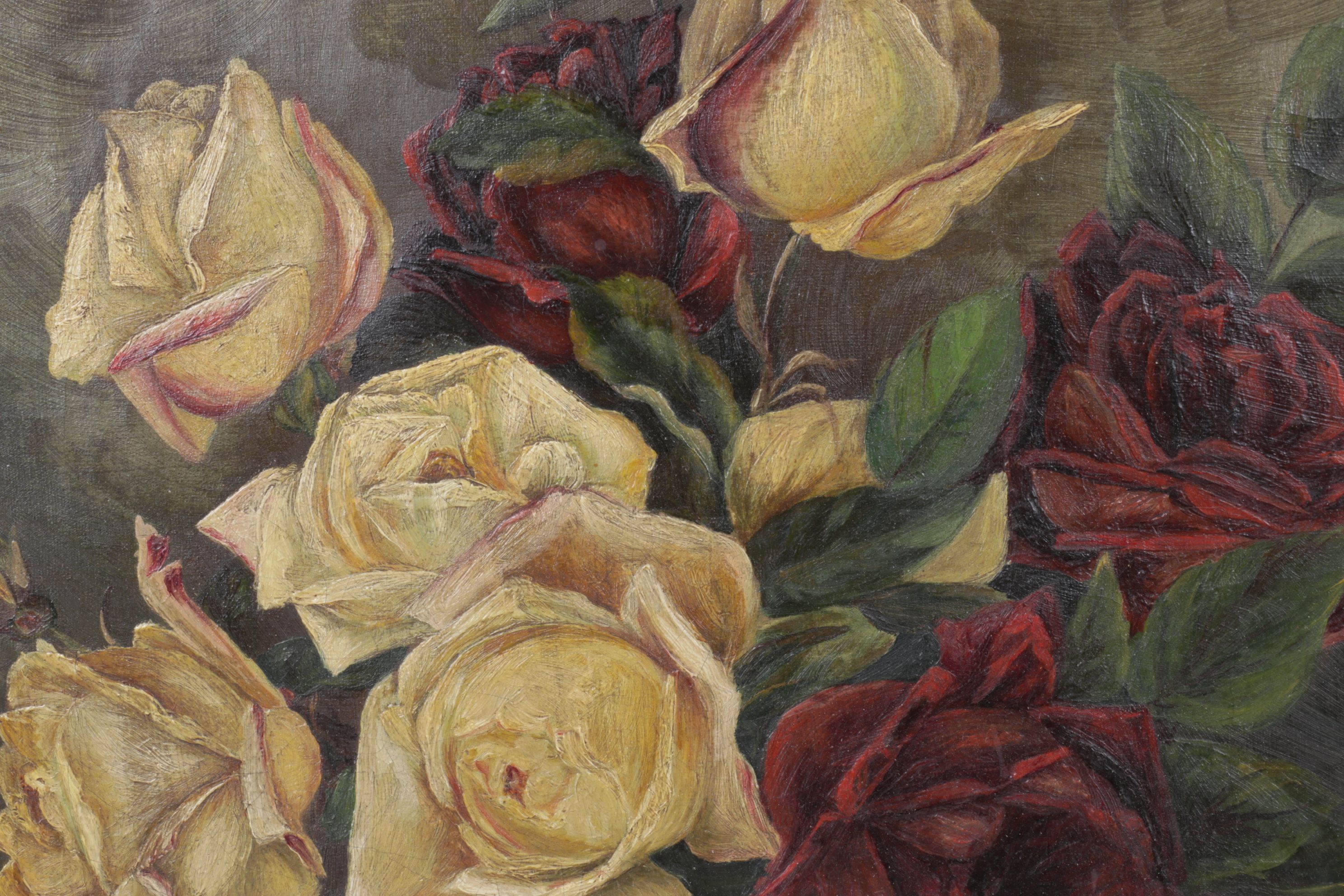 Still Life Oil Painting of Bouquet of Lemon and Cherry Colored Roses