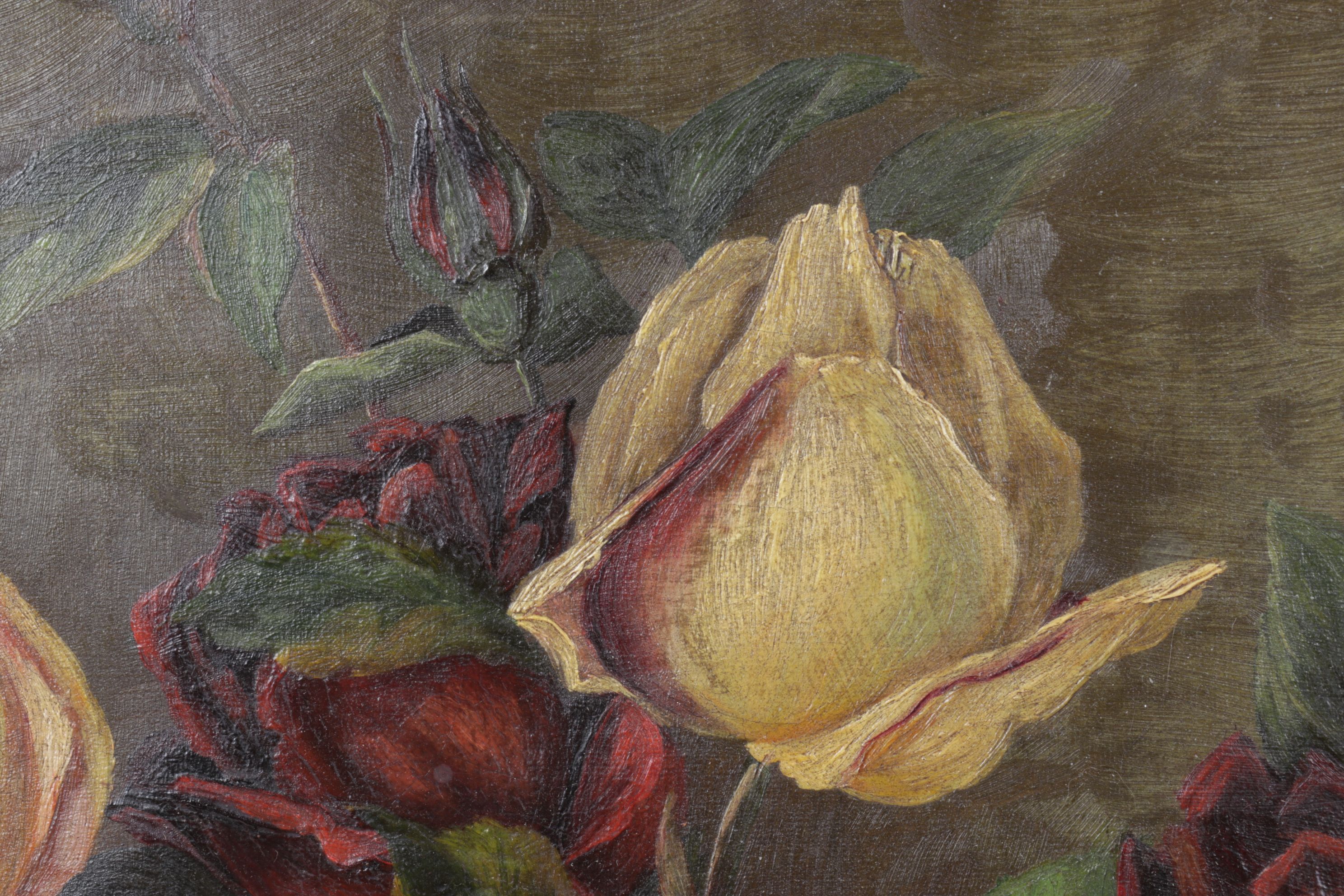 Still Life Oil Painting of Bouquet of Lemon and Cherry Colored Roses