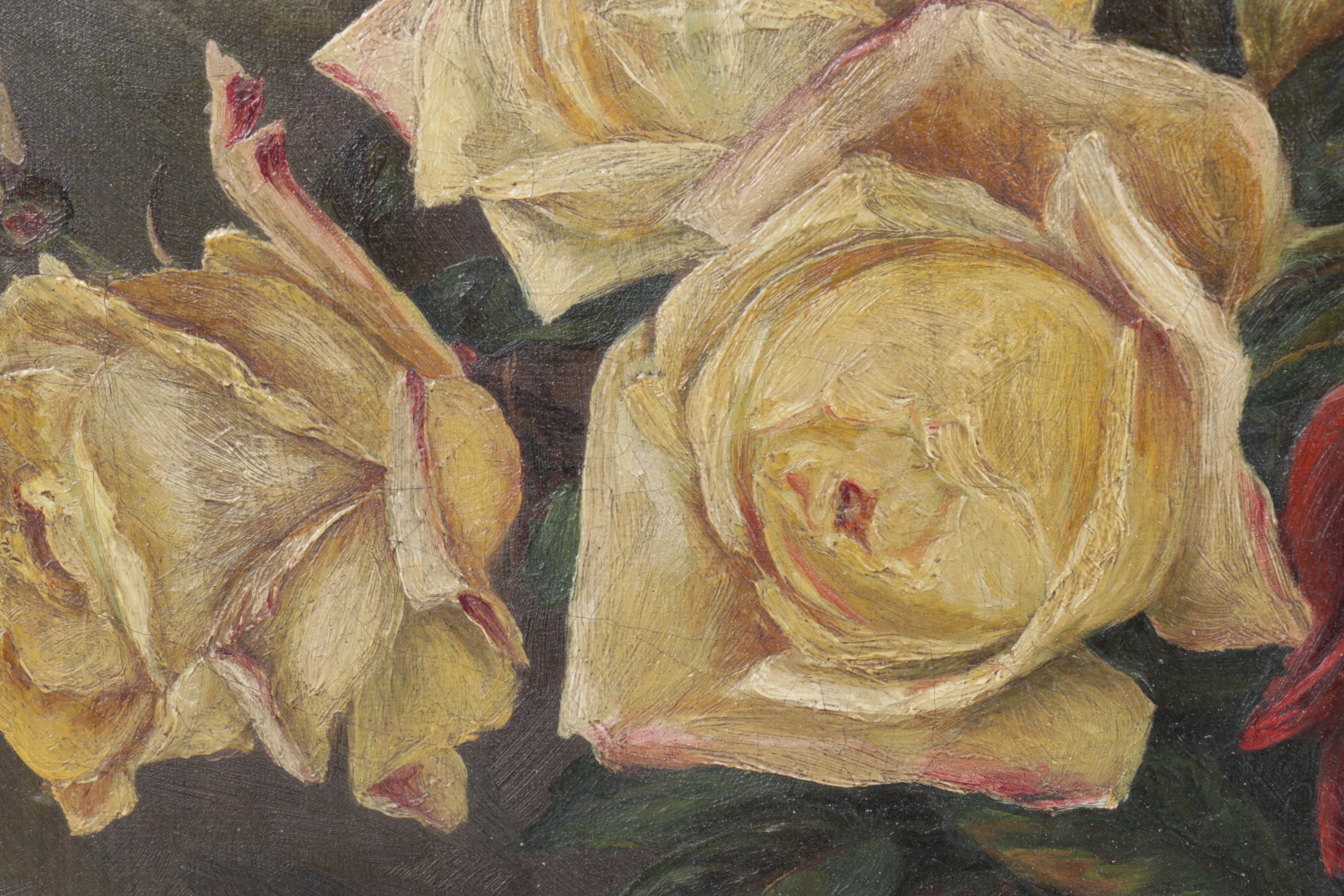 Still Life Oil Painting of Bouquet of Lemon and Cherry Colored Roses
