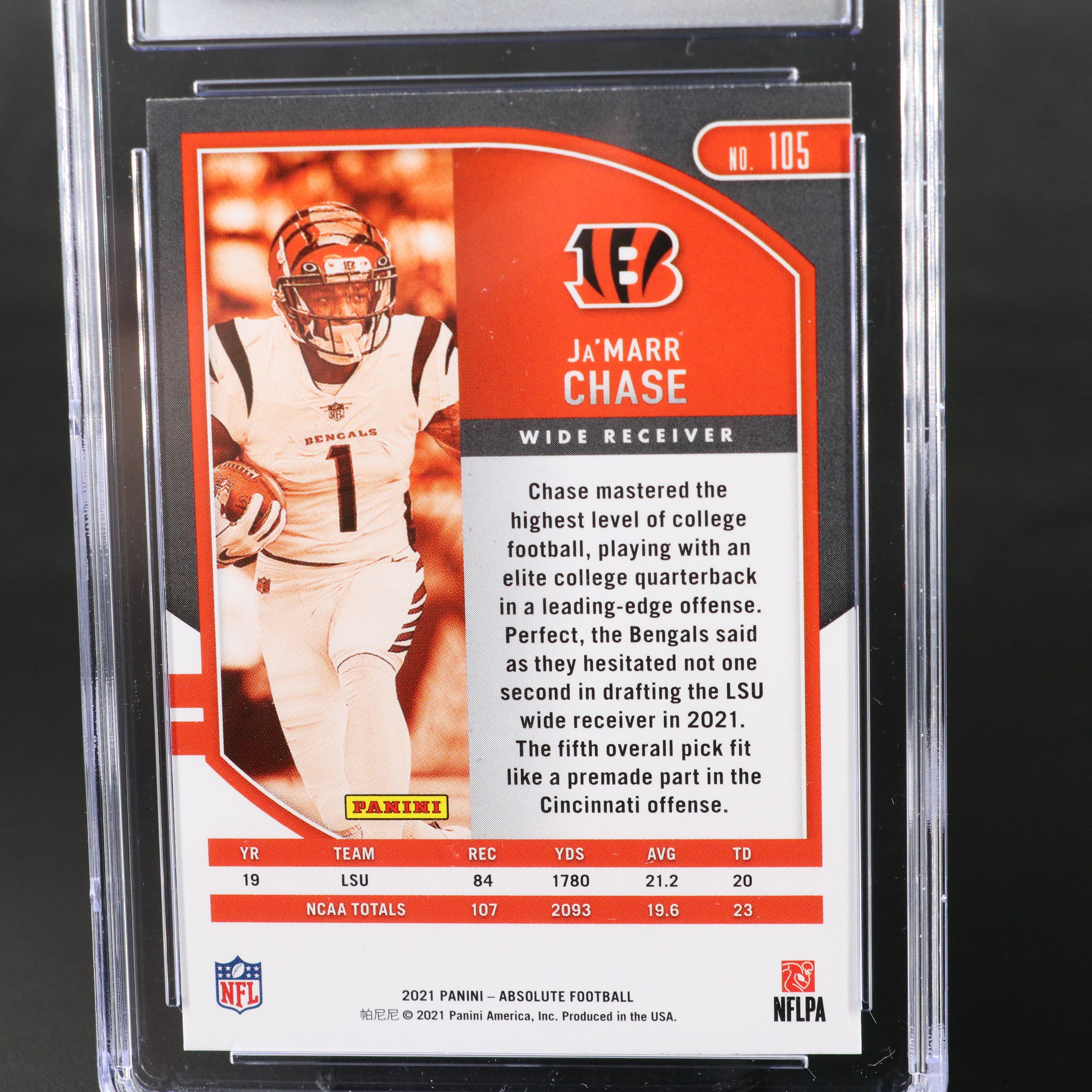 2021 Absolute Ja’Marr Chase Cincinnati Bengals Rookie Card Graded CSG 10