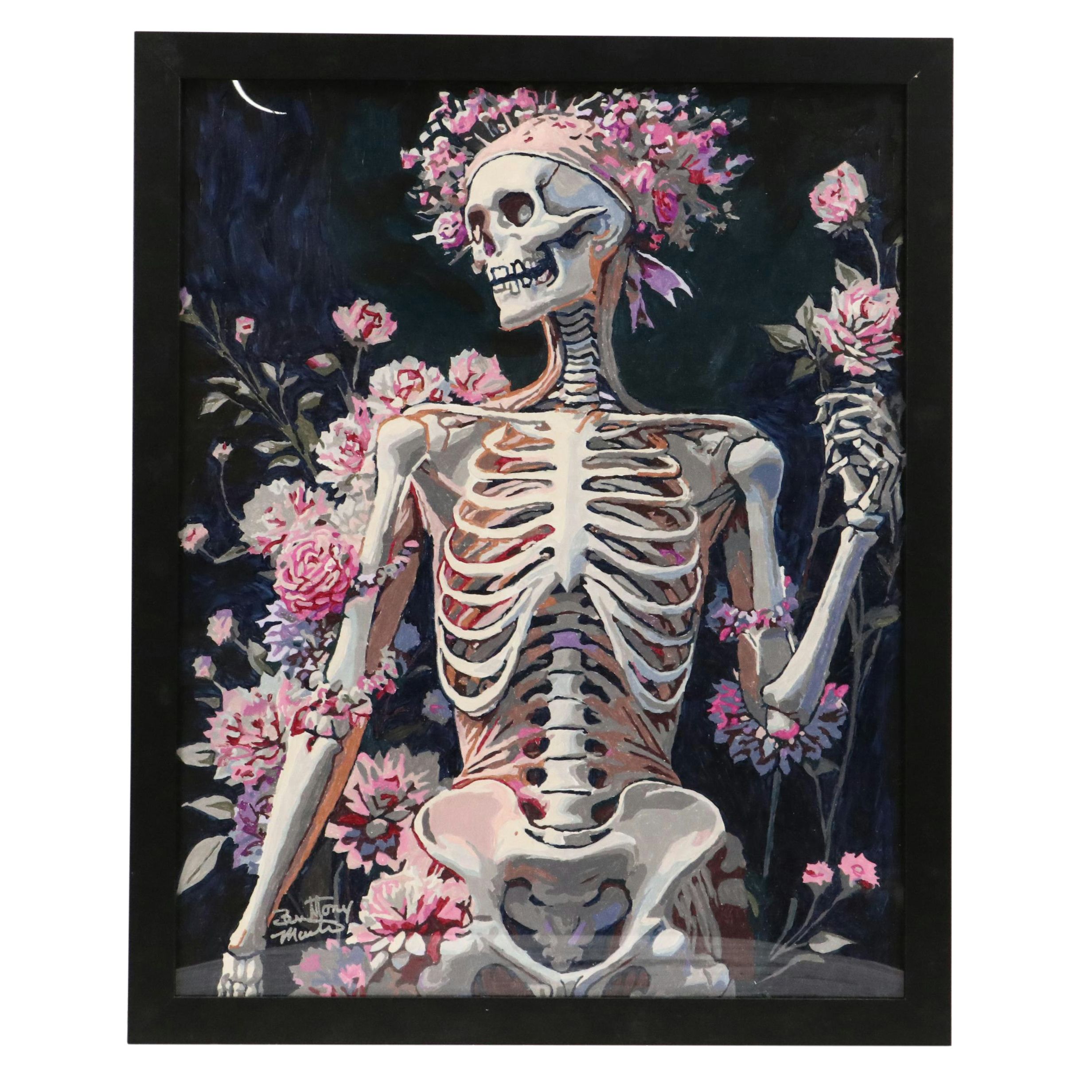 Brittony Martin Acrylic Painting "Lady Skeleton With Flowers," 2025