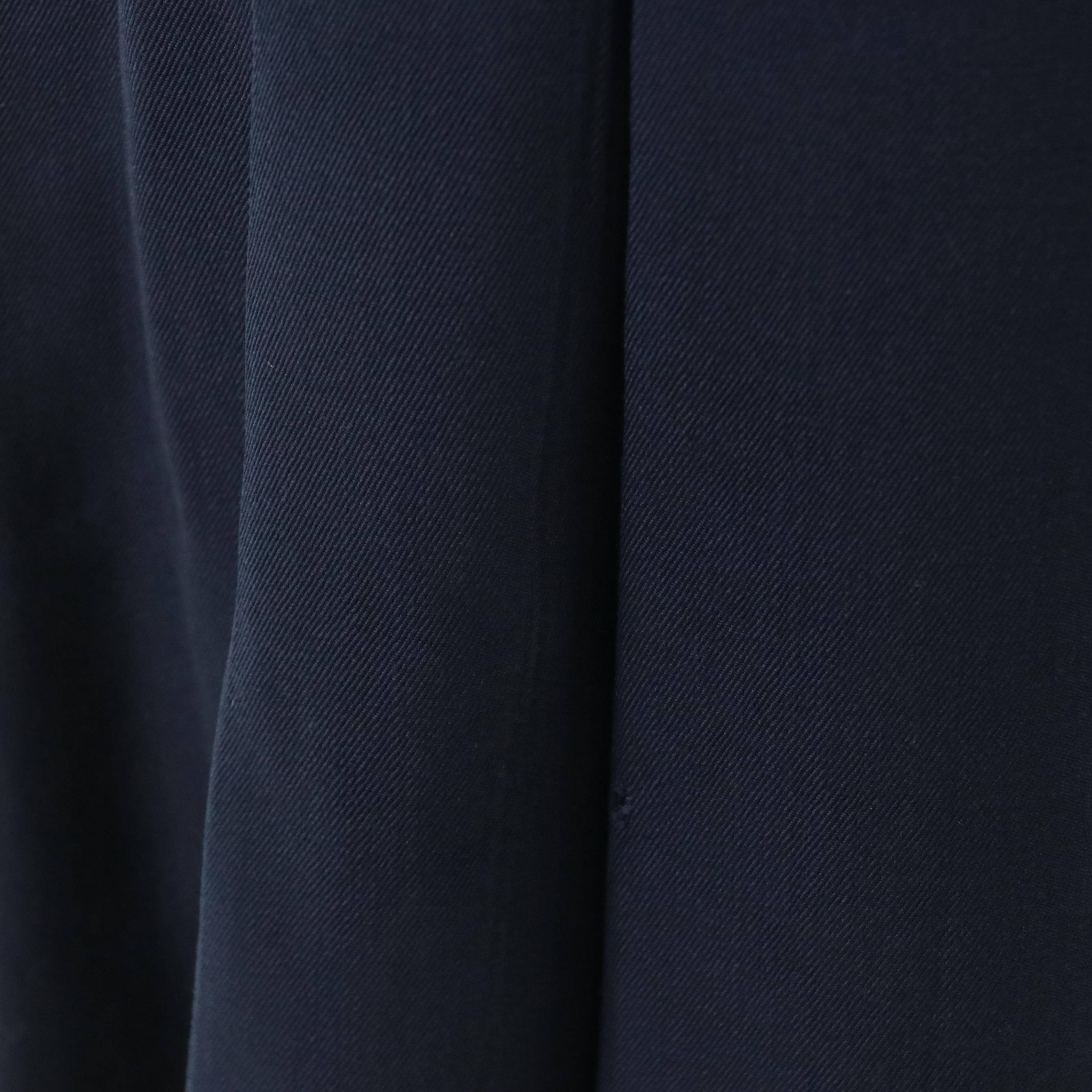 Céline Navy Blue Wool Panel Pleated Skirt with Horse Bit/Leather Detail on Waist